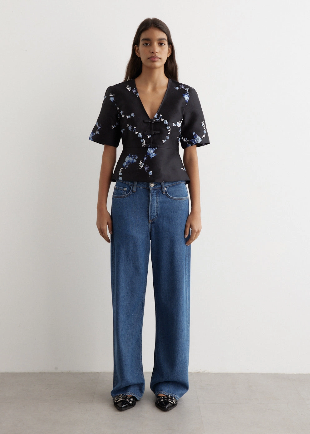 3D Jacquard V-Neck Blouse