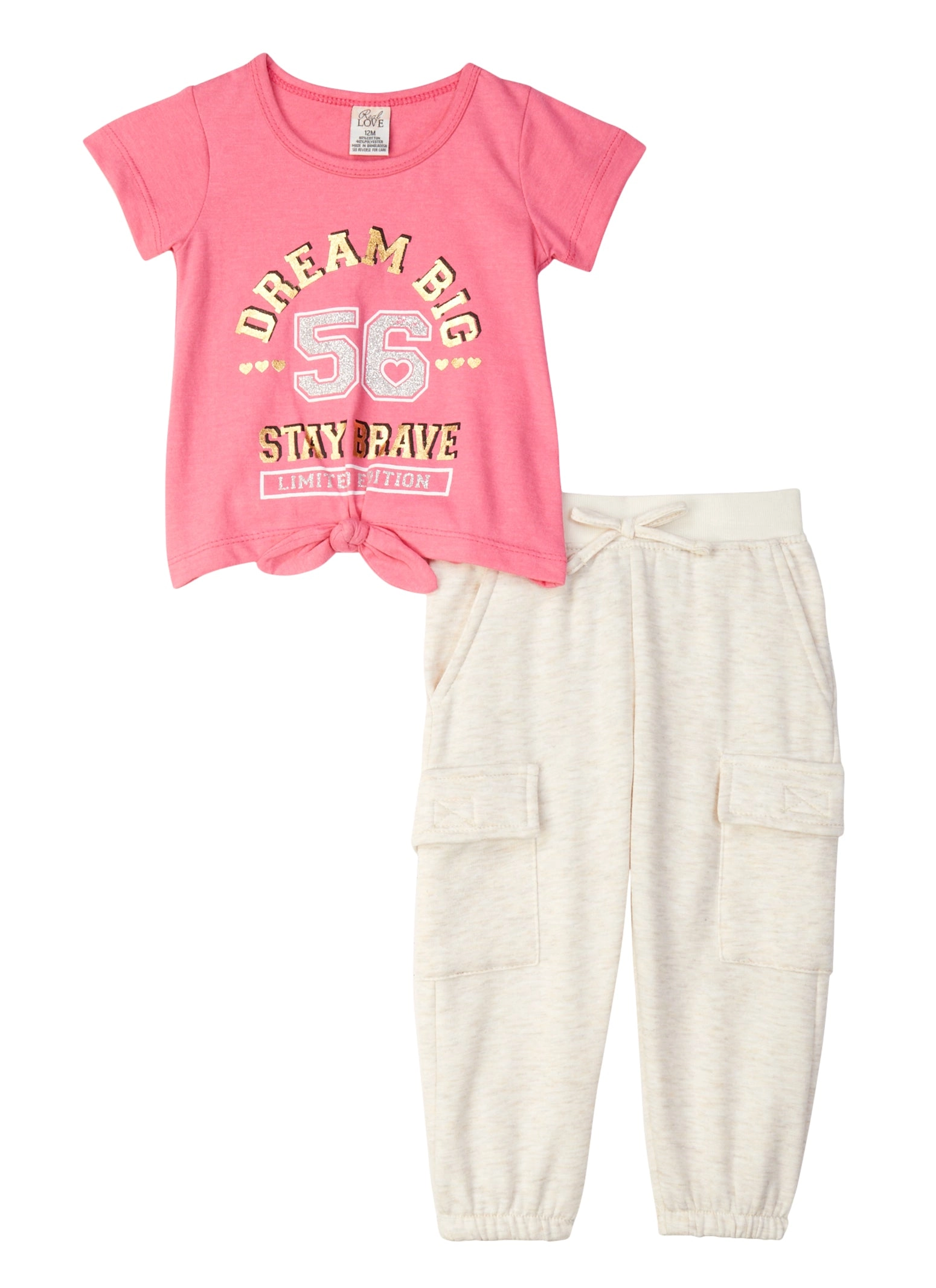 Baby Girls 12-24M Dream Big Foil Screen Graphic Tee and Cargo Joggers