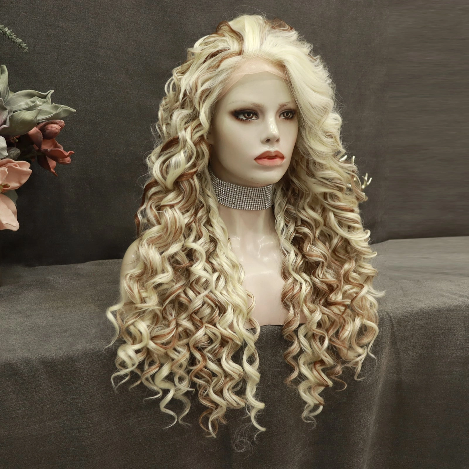 Blonde Highlights Kinky Curly Lace Front Synthetic Wigs