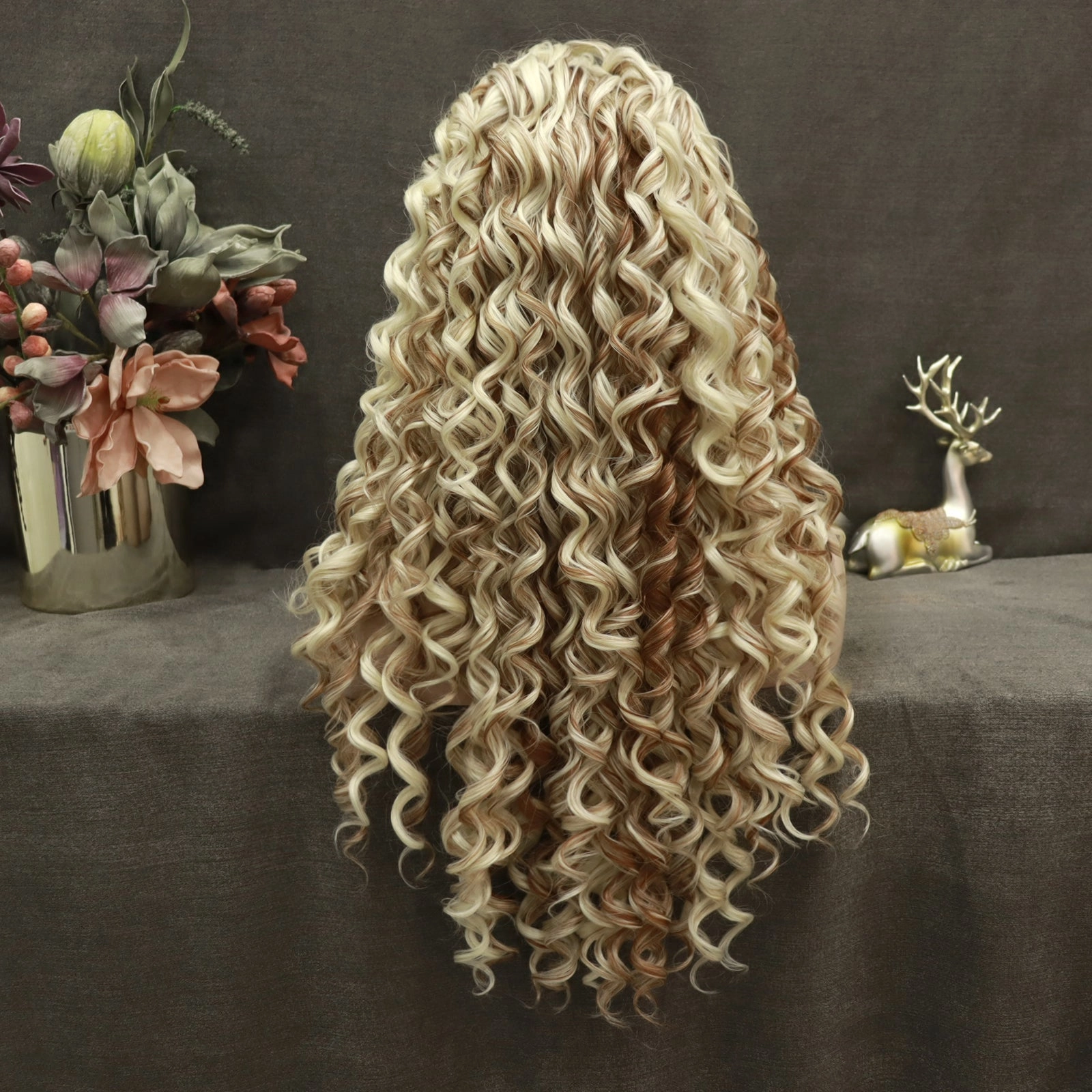 Blonde Highlights Kinky Curly Lace Front Synthetic Wigs