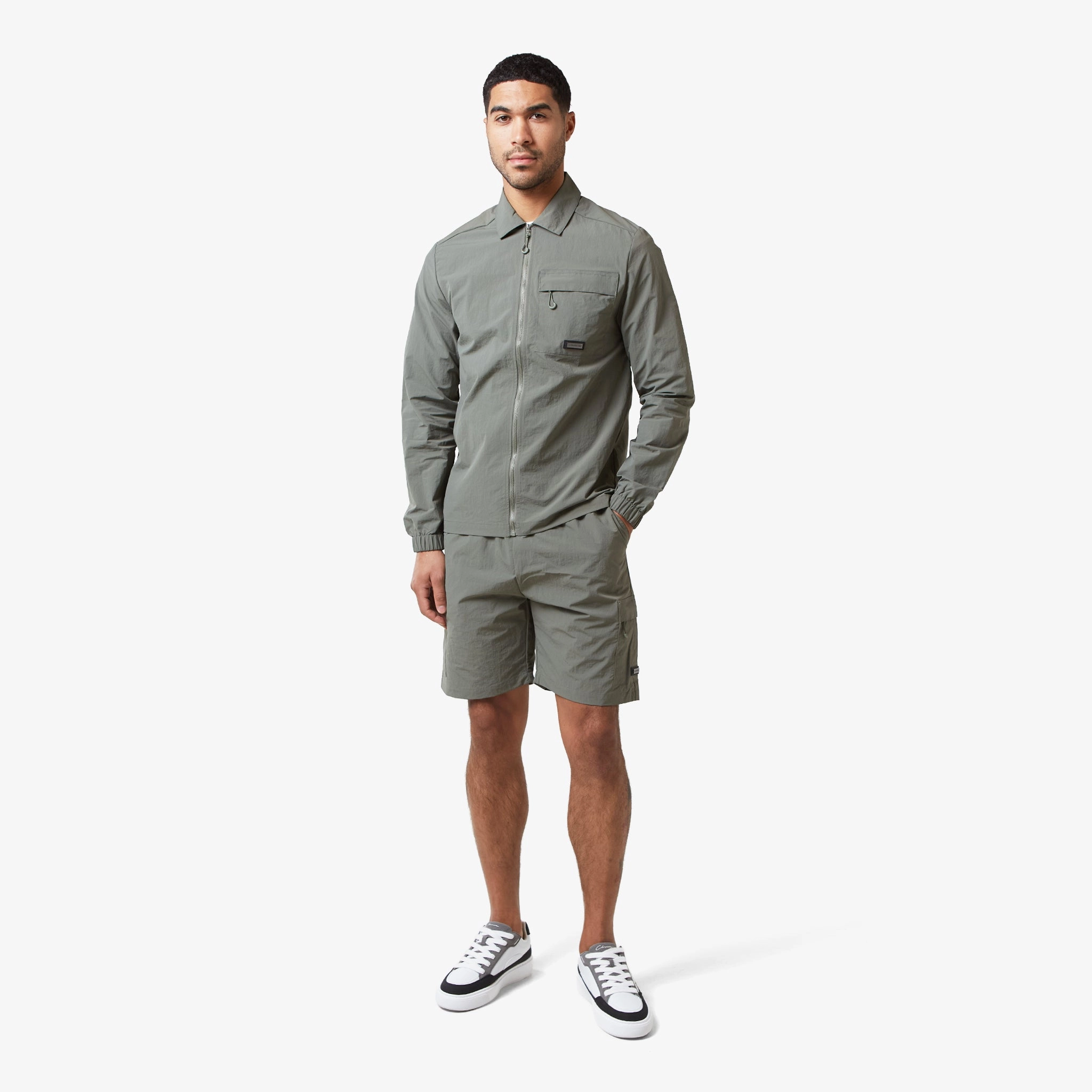 Crinkle Nylon Tech Overshirt | Olive