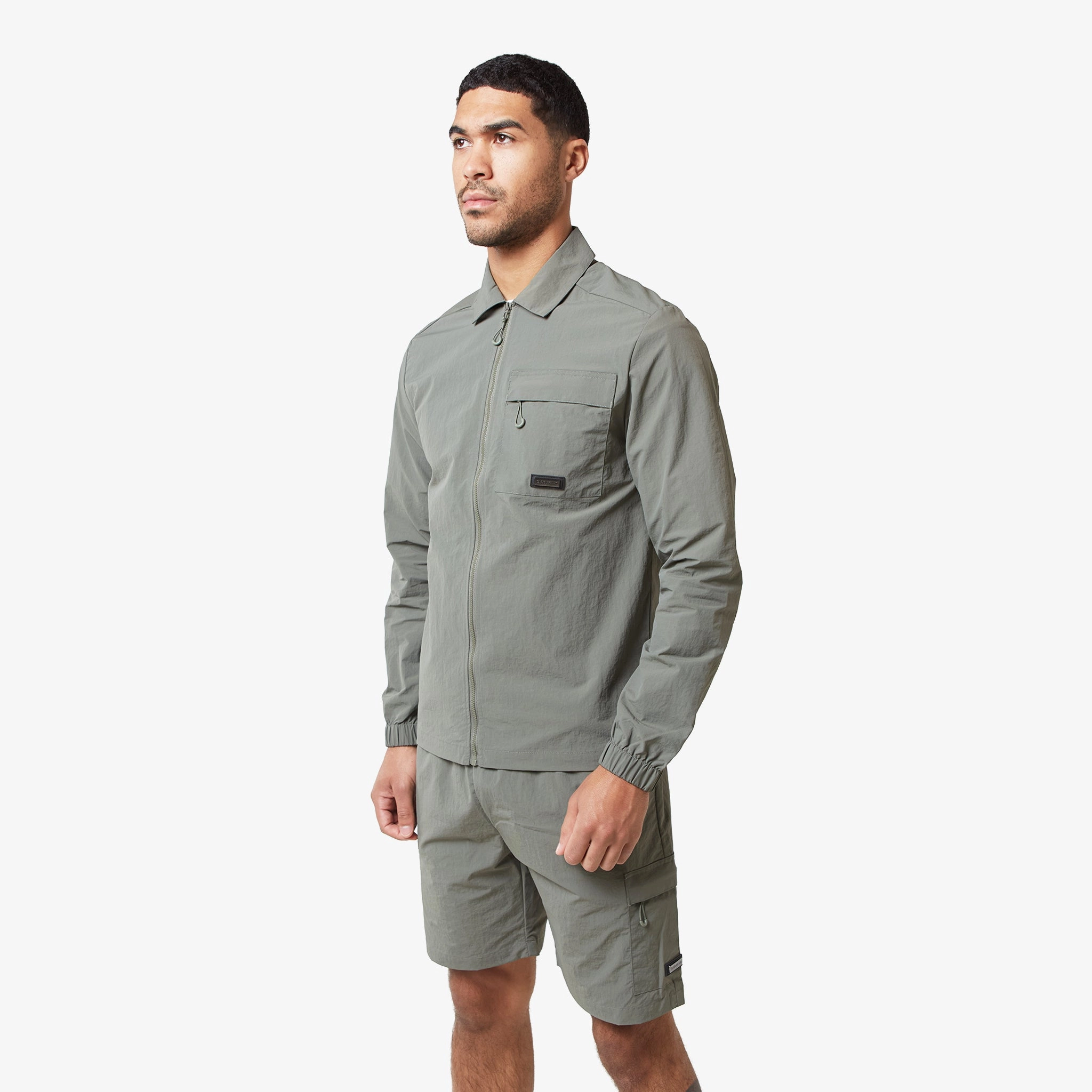 Crinkle Nylon Tech Overshirt | Olive