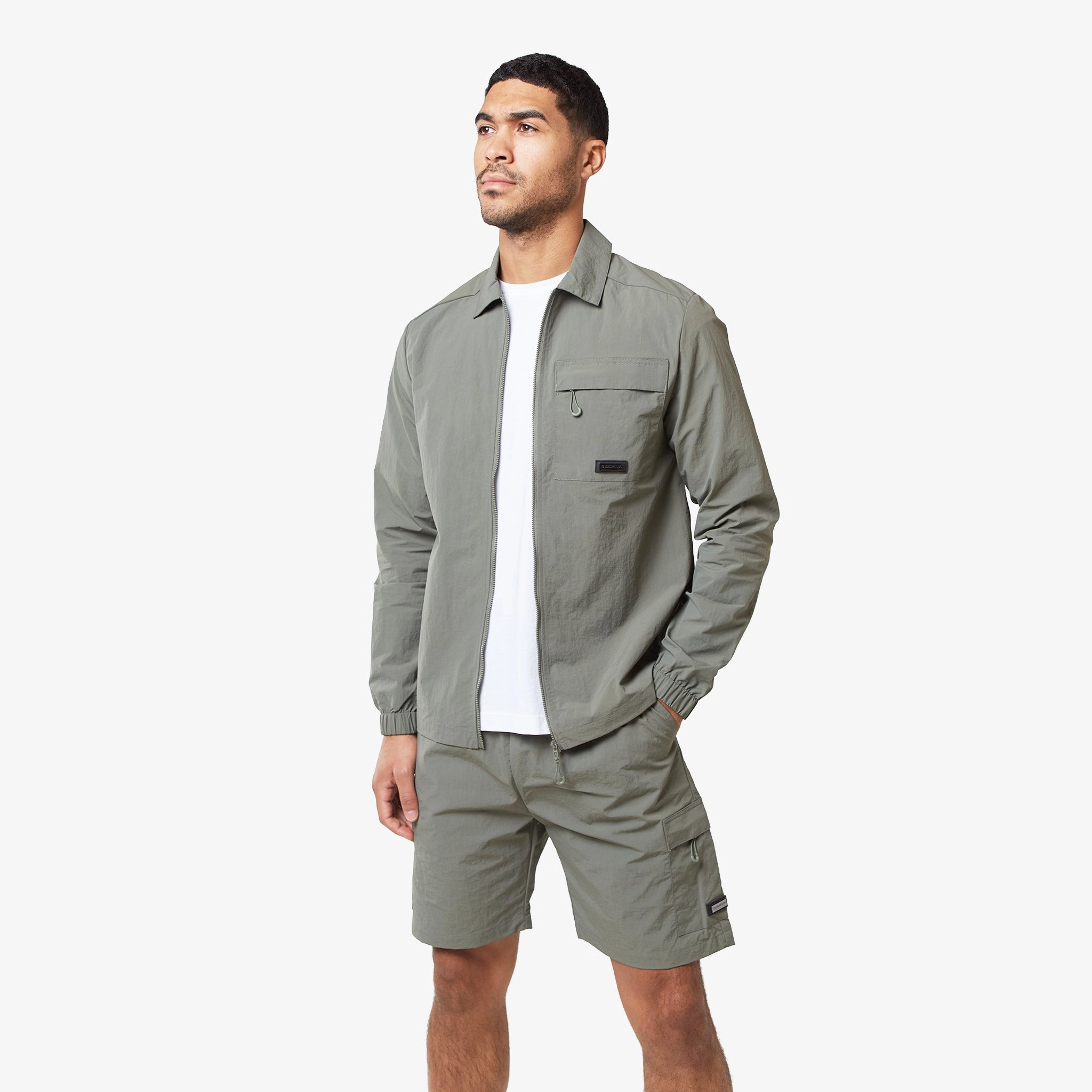 Crinkle Nylon Tech Overshirt | Olive
