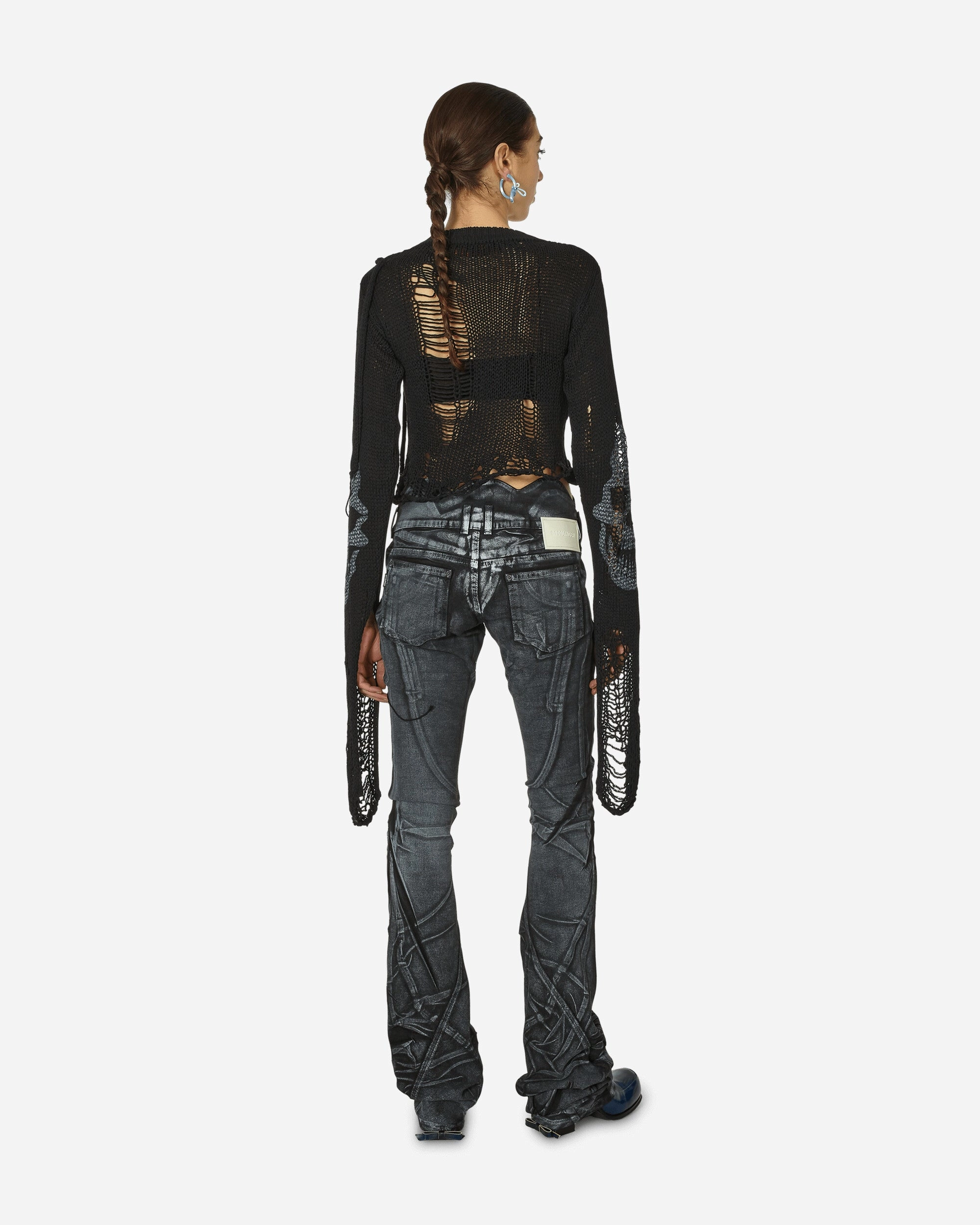 Distressed Knit Longsleeve Sweater Black