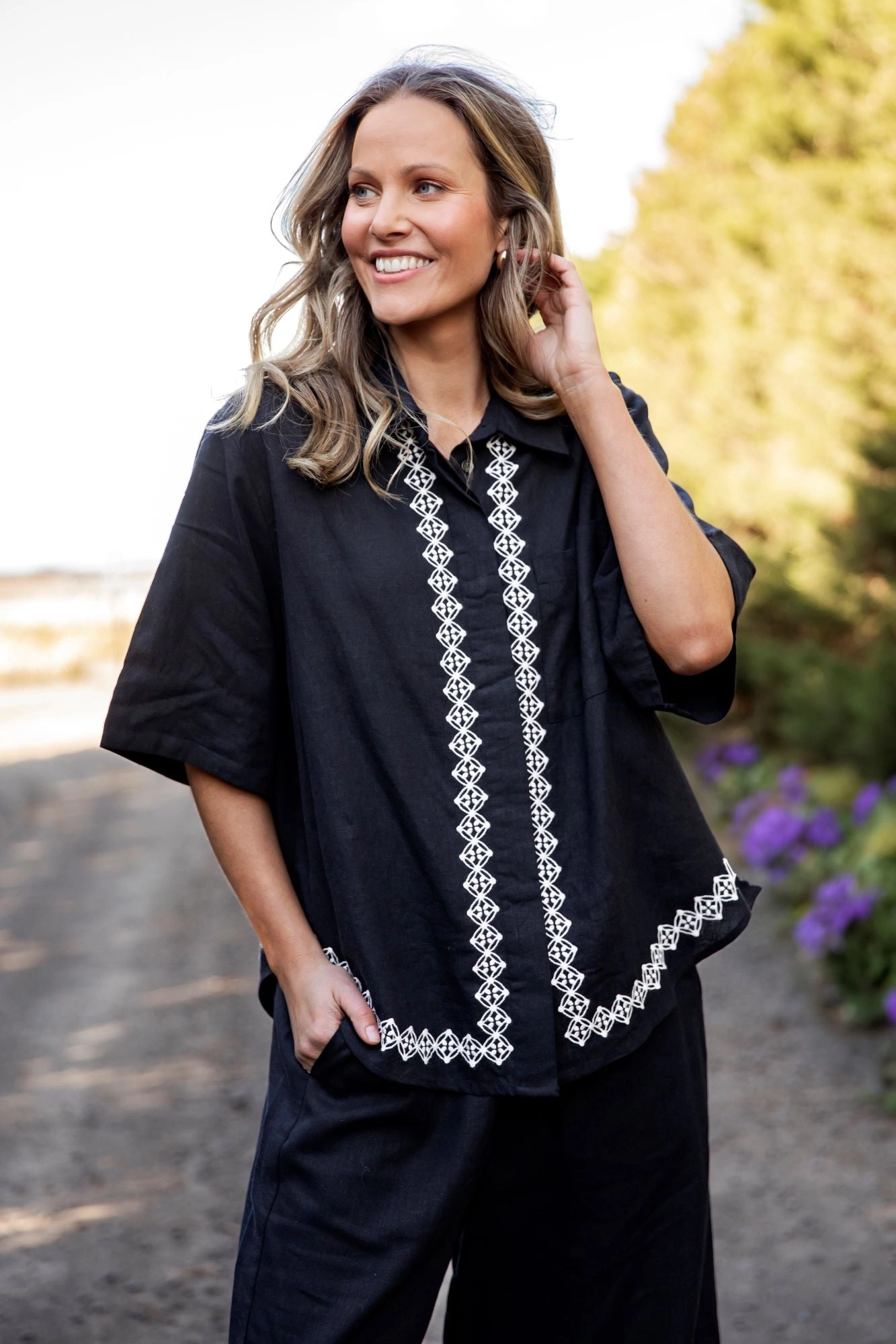 Elm Nina Embroidered Shirt Black