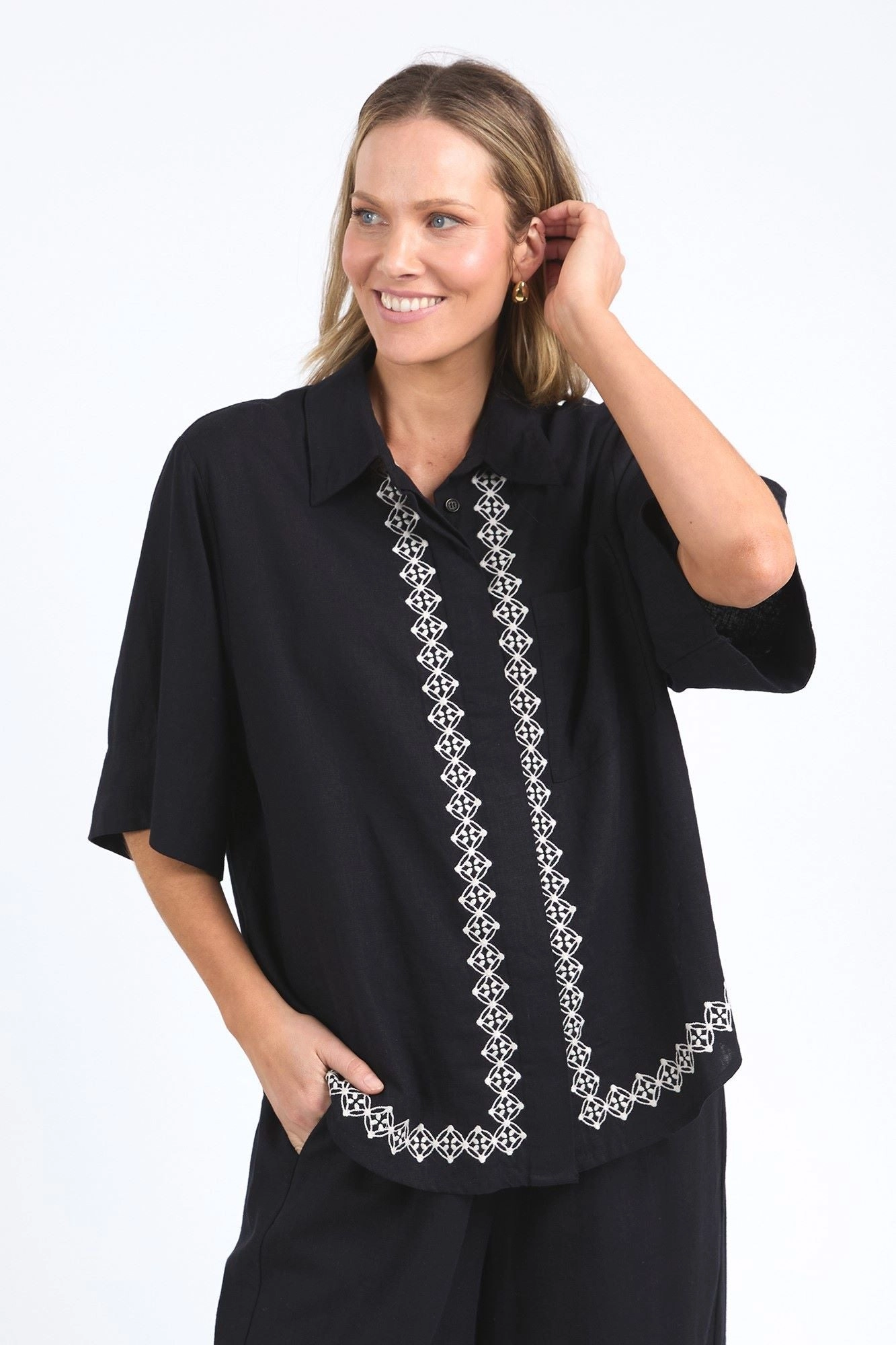Elm Nina Embroidered Shirt Black