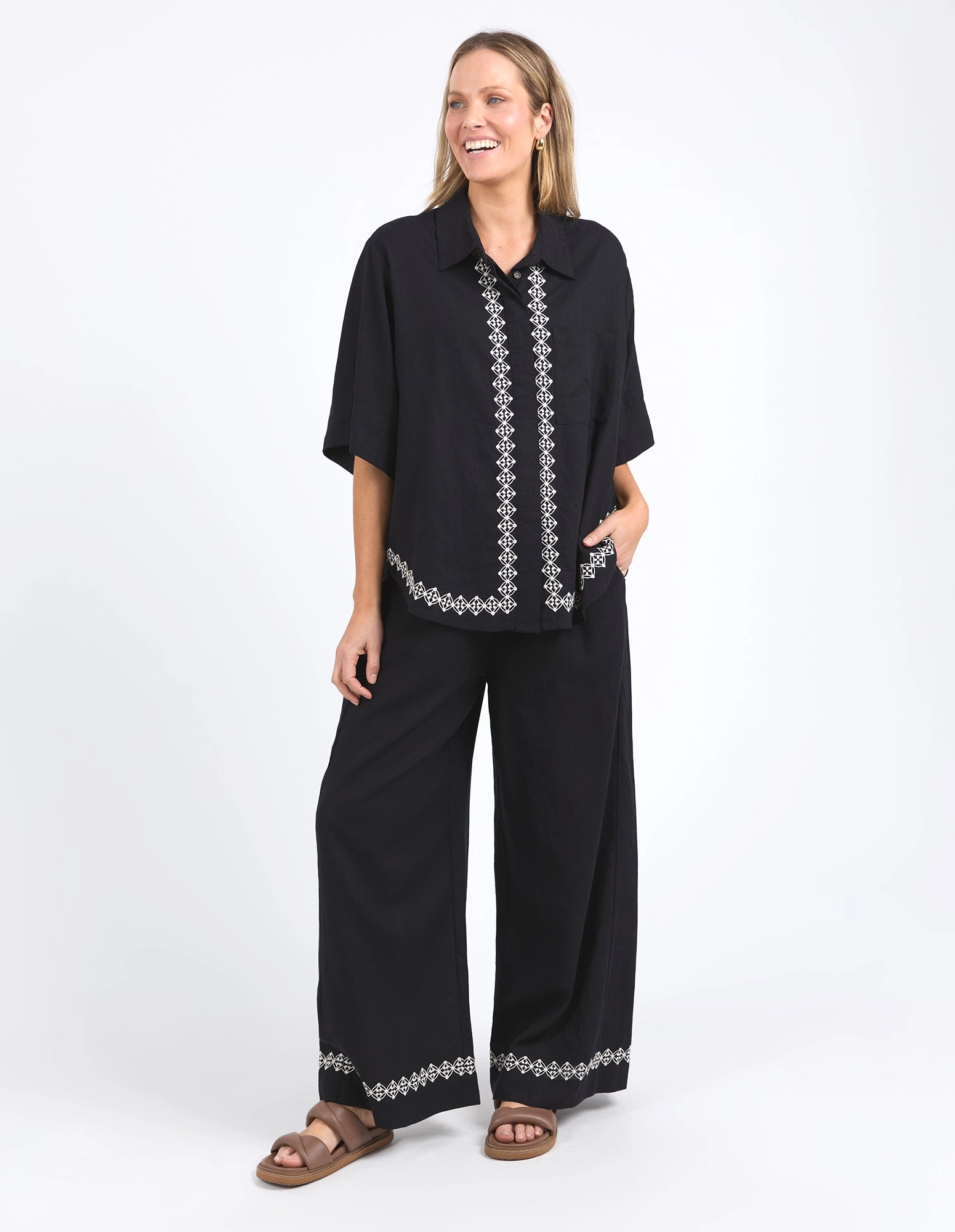 Elm Nina Embroidered Shirt Black
