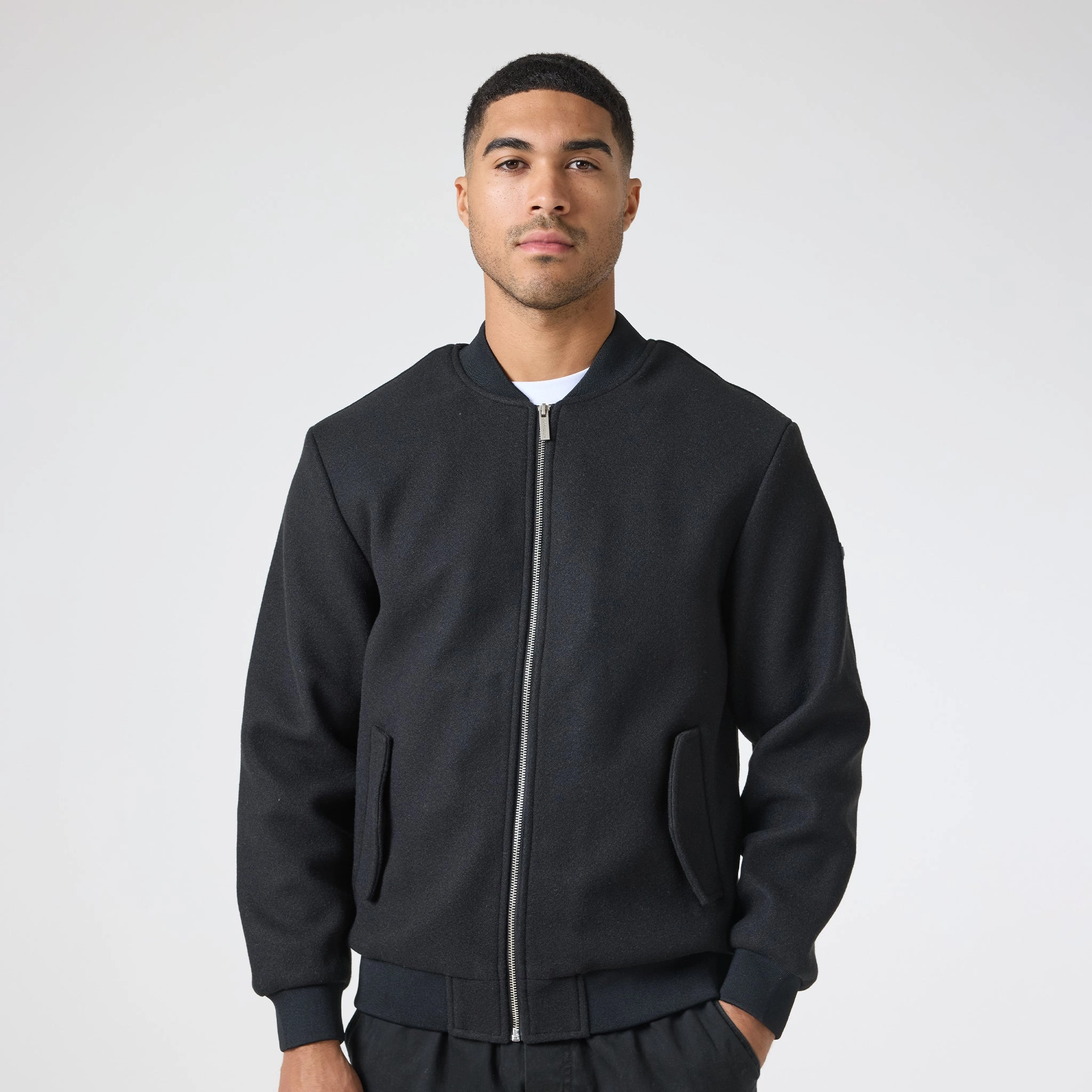 Faux Wool Smart Bomber | Black