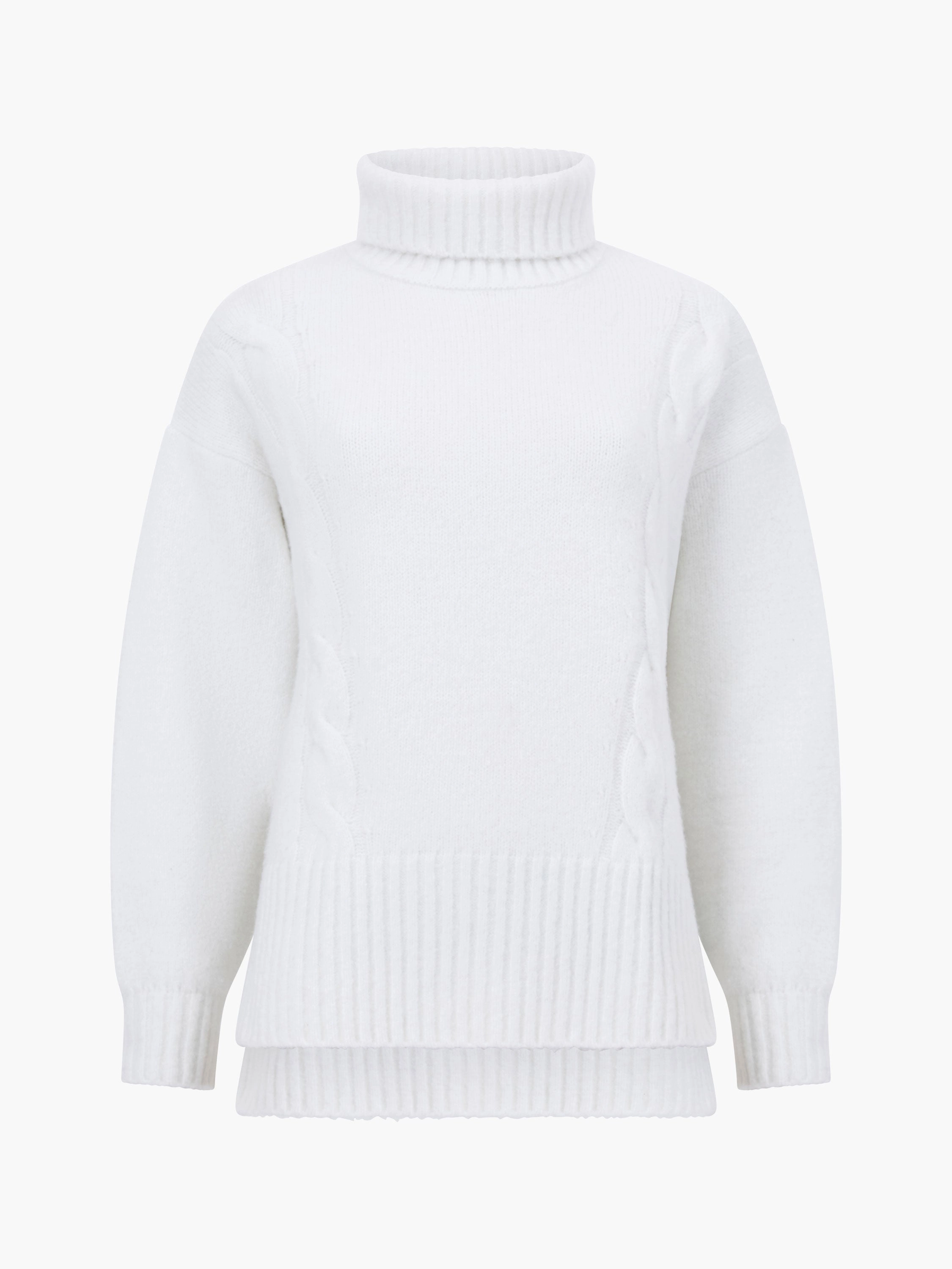Funnel Neck Stepped Hem Cable Knit Jumper