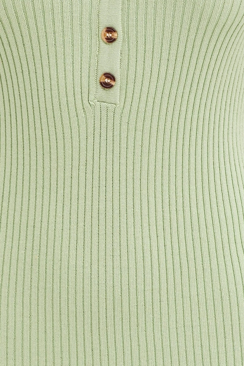 Green Button Front Bodycon Knit Dress