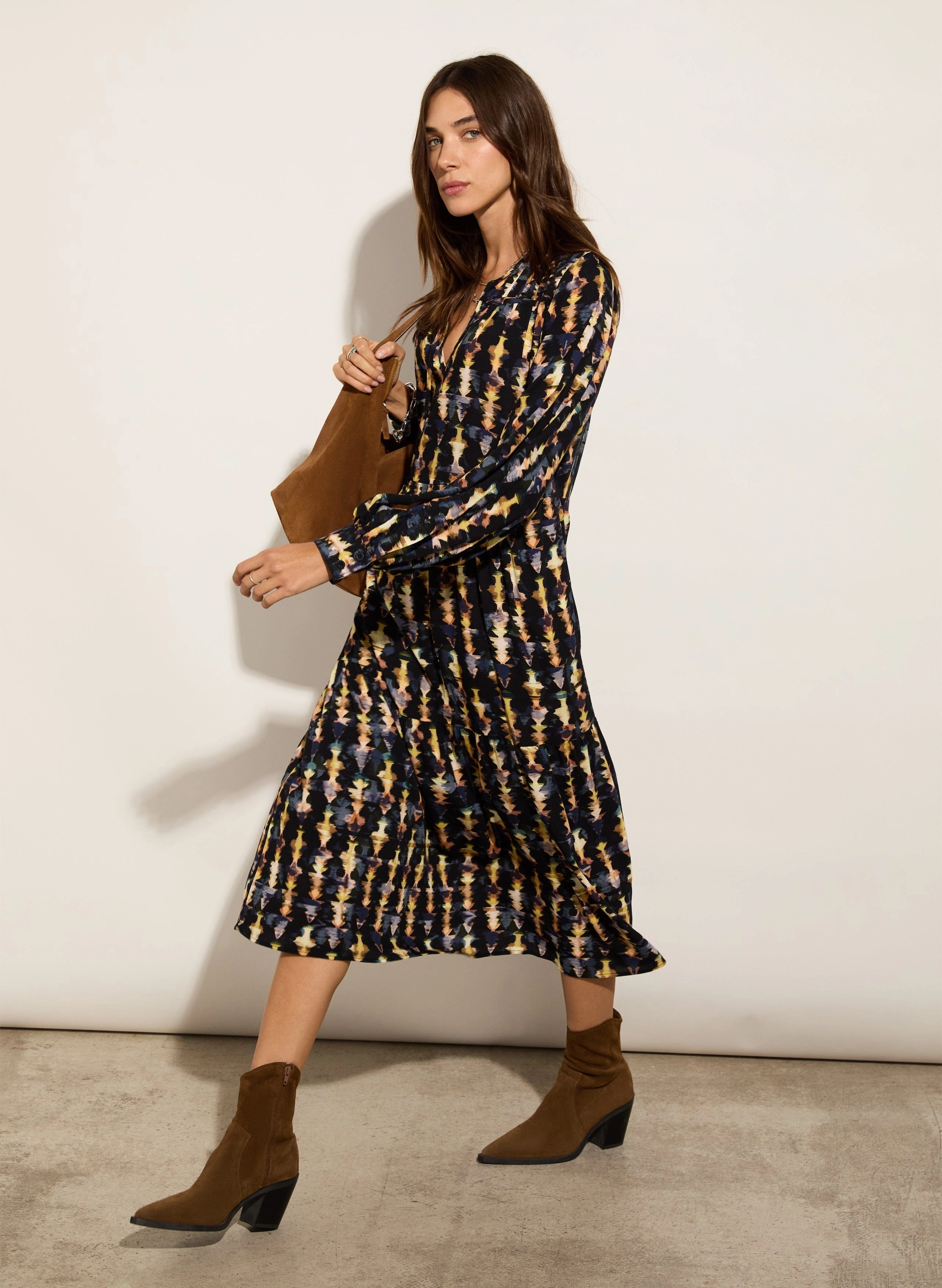 Kalina  Lenzing™ EcoVero™  Printed Midi Dress | Navy Texture