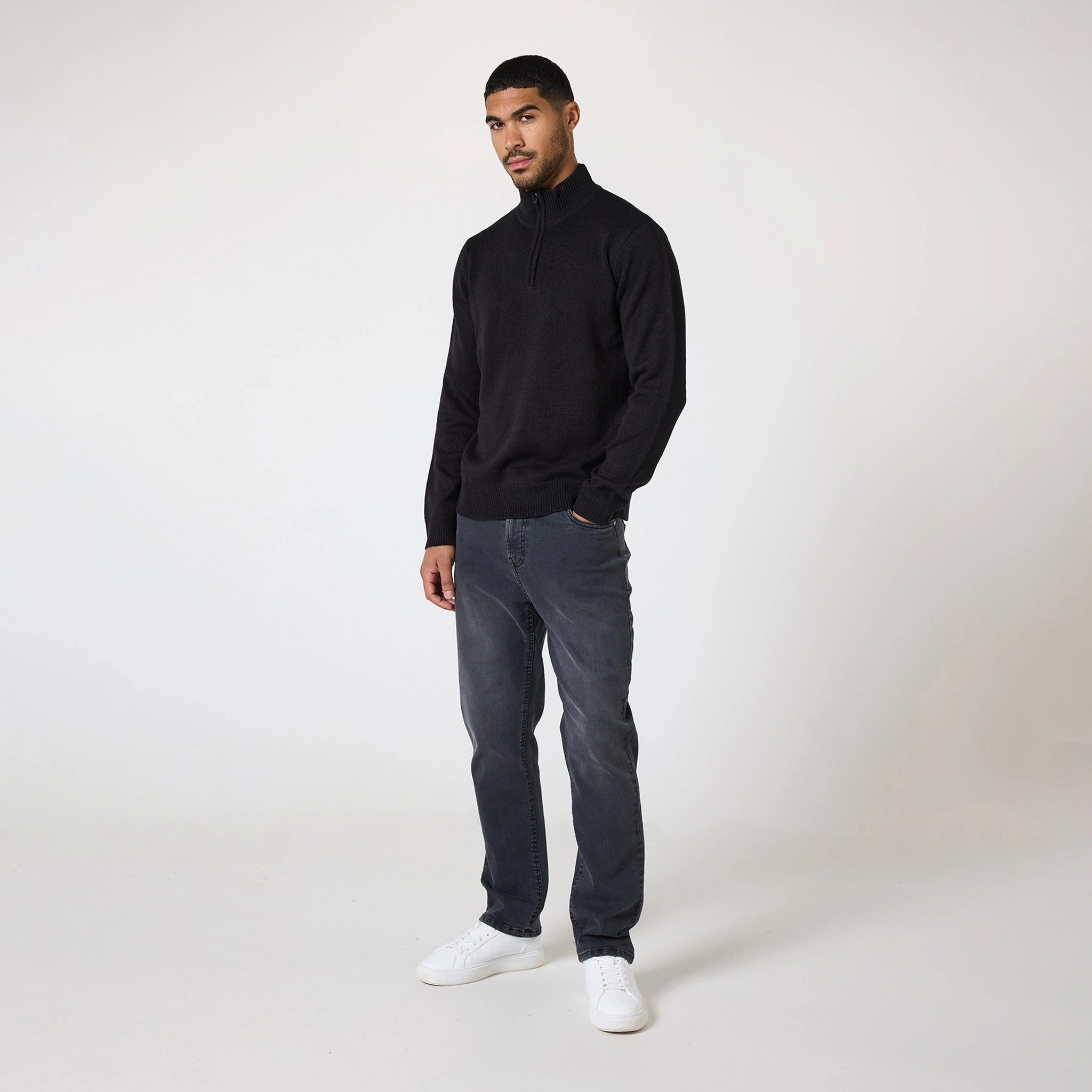 Knit 1/4 Zip Funnel Neck | Black