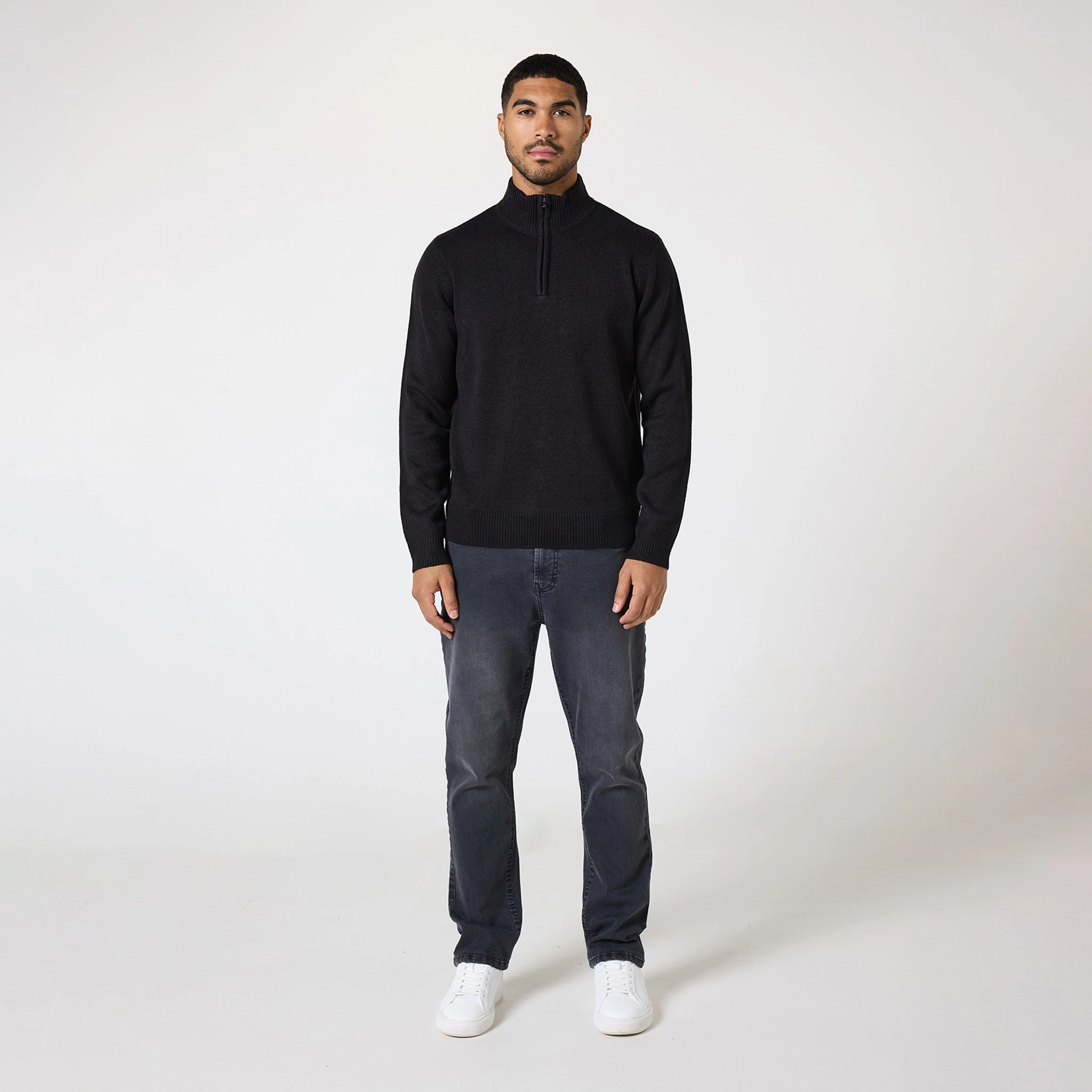 Knit 1/4 Zip Funnel Neck | Black