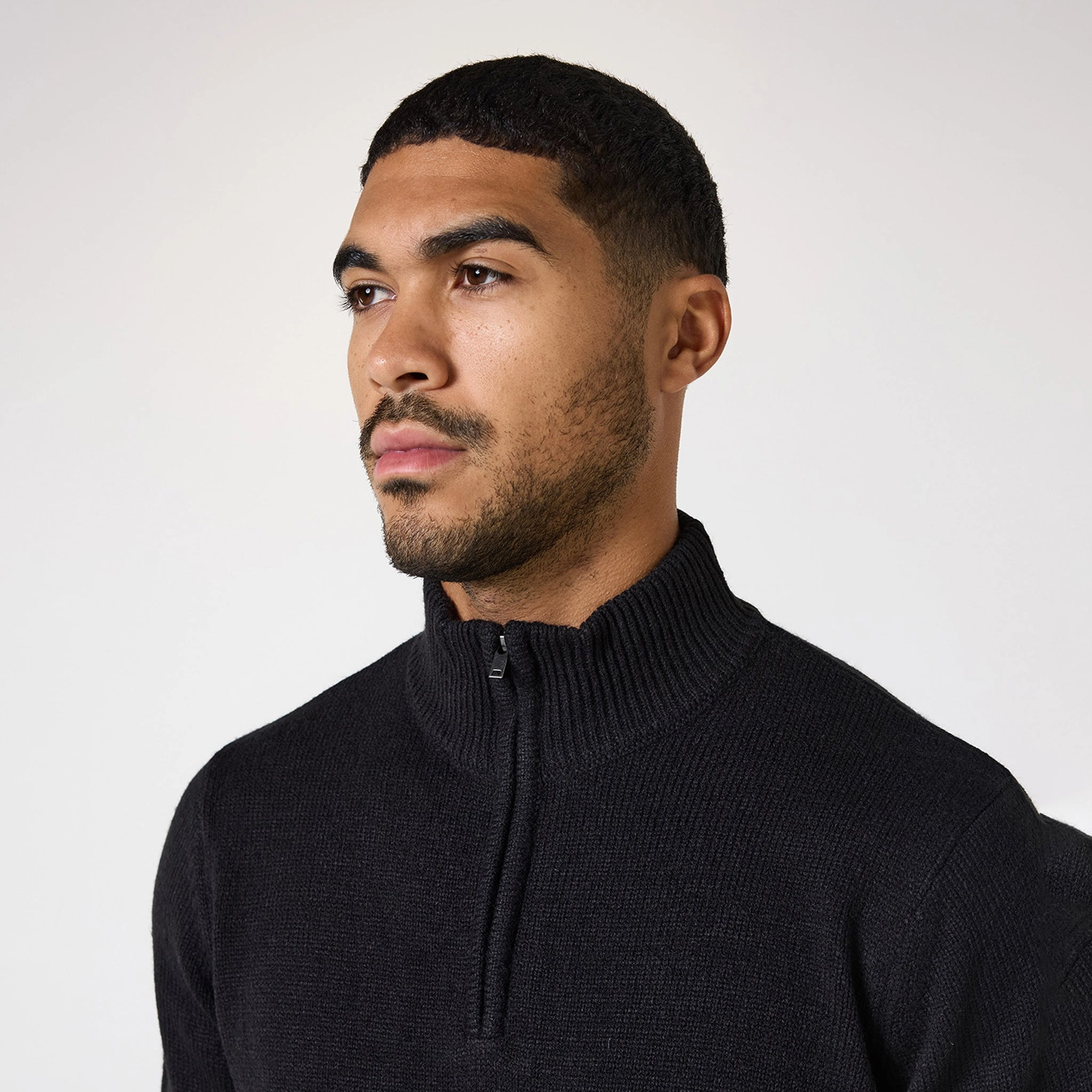 Knit 1/4 Zip Funnel Neck | Black
