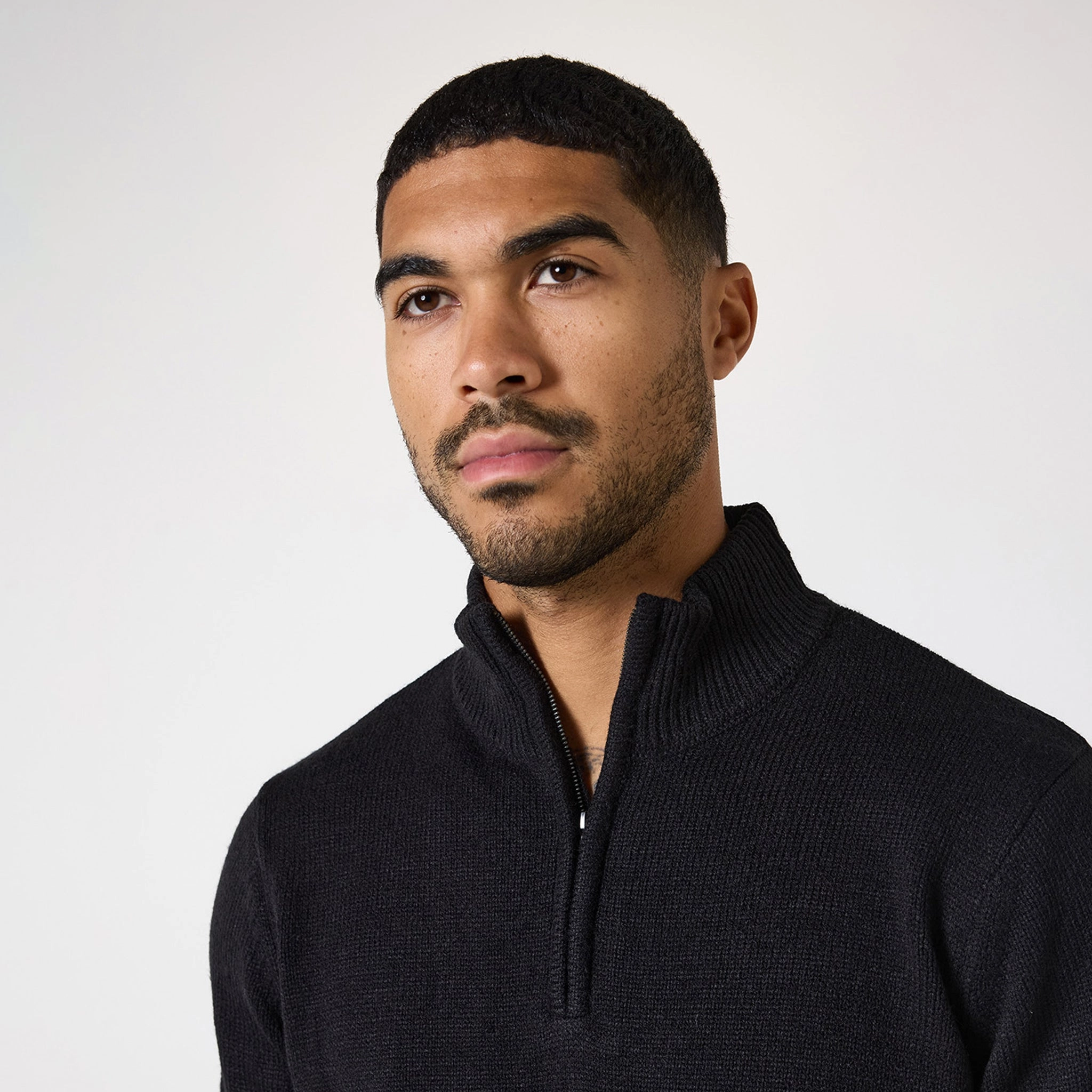 Knit 1/4 Zip Funnel Neck | Black