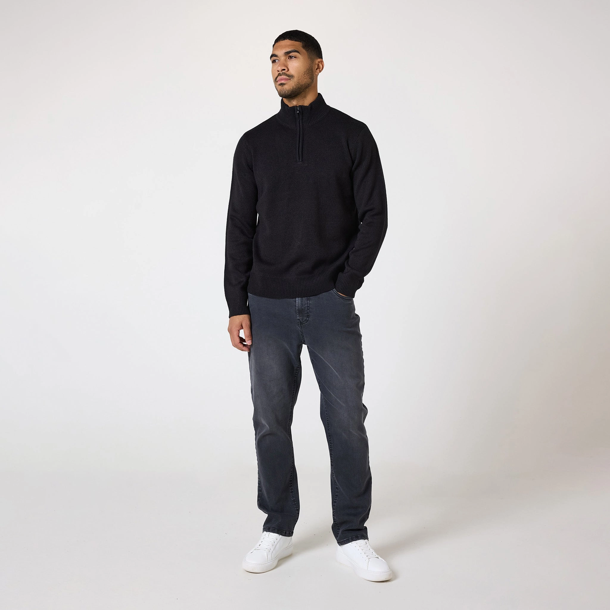 Knit 1/4 Zip Funnel Neck | Black