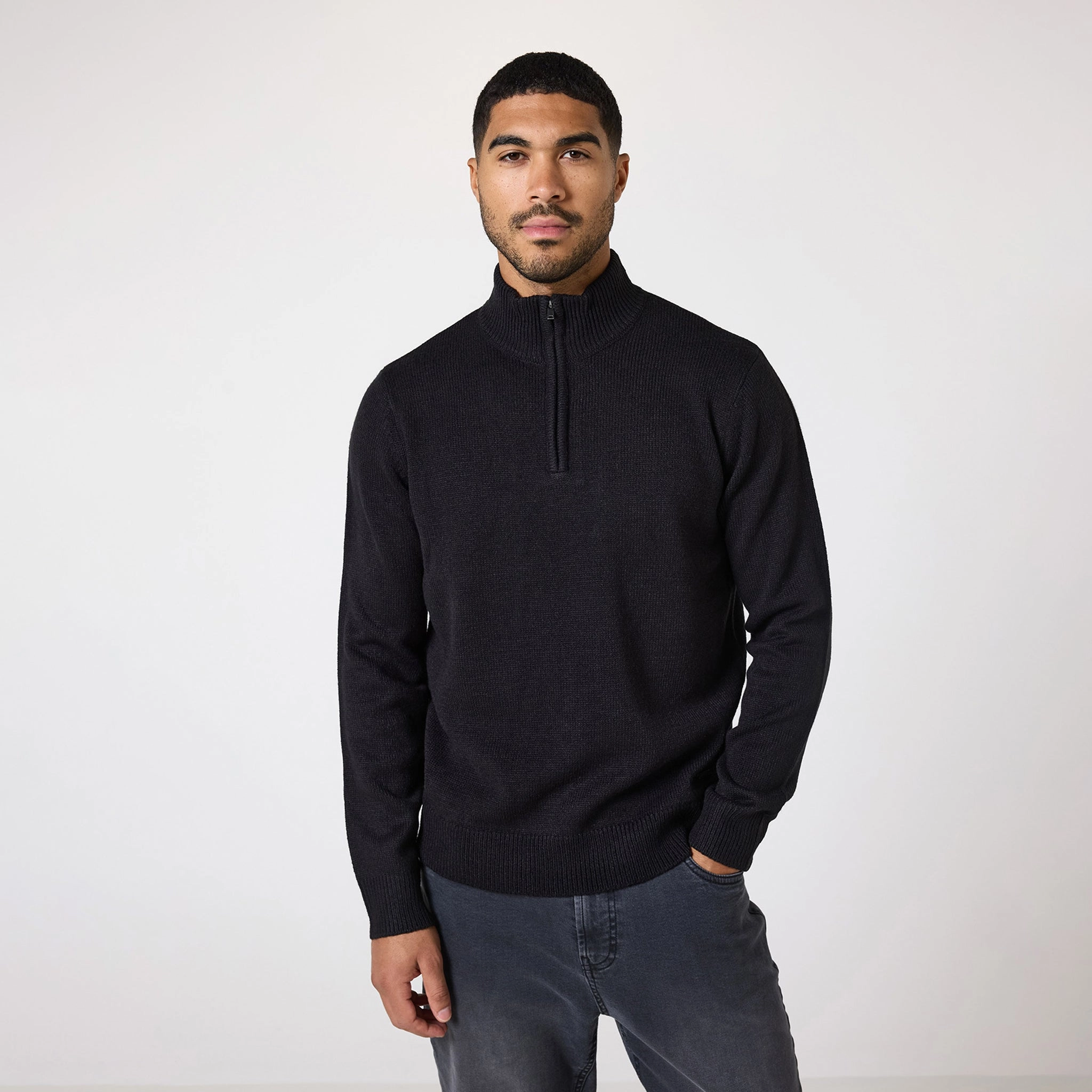 Knit 1/4 Zip Funnel Neck | Black