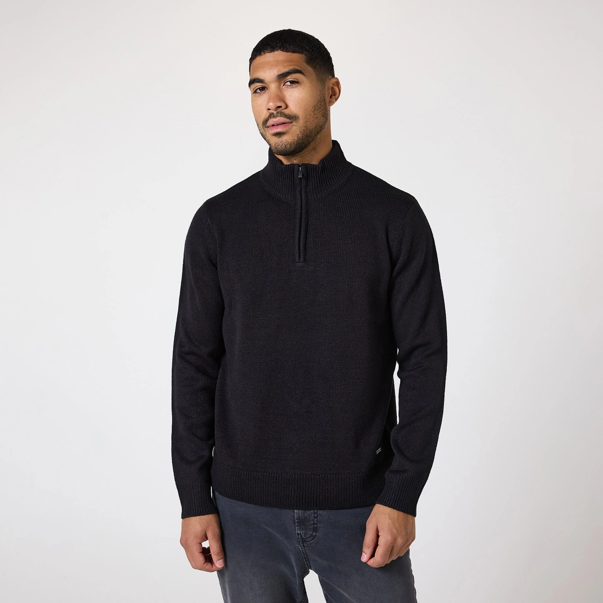 Knit 1/4 Zip Funnel Neck | Black
