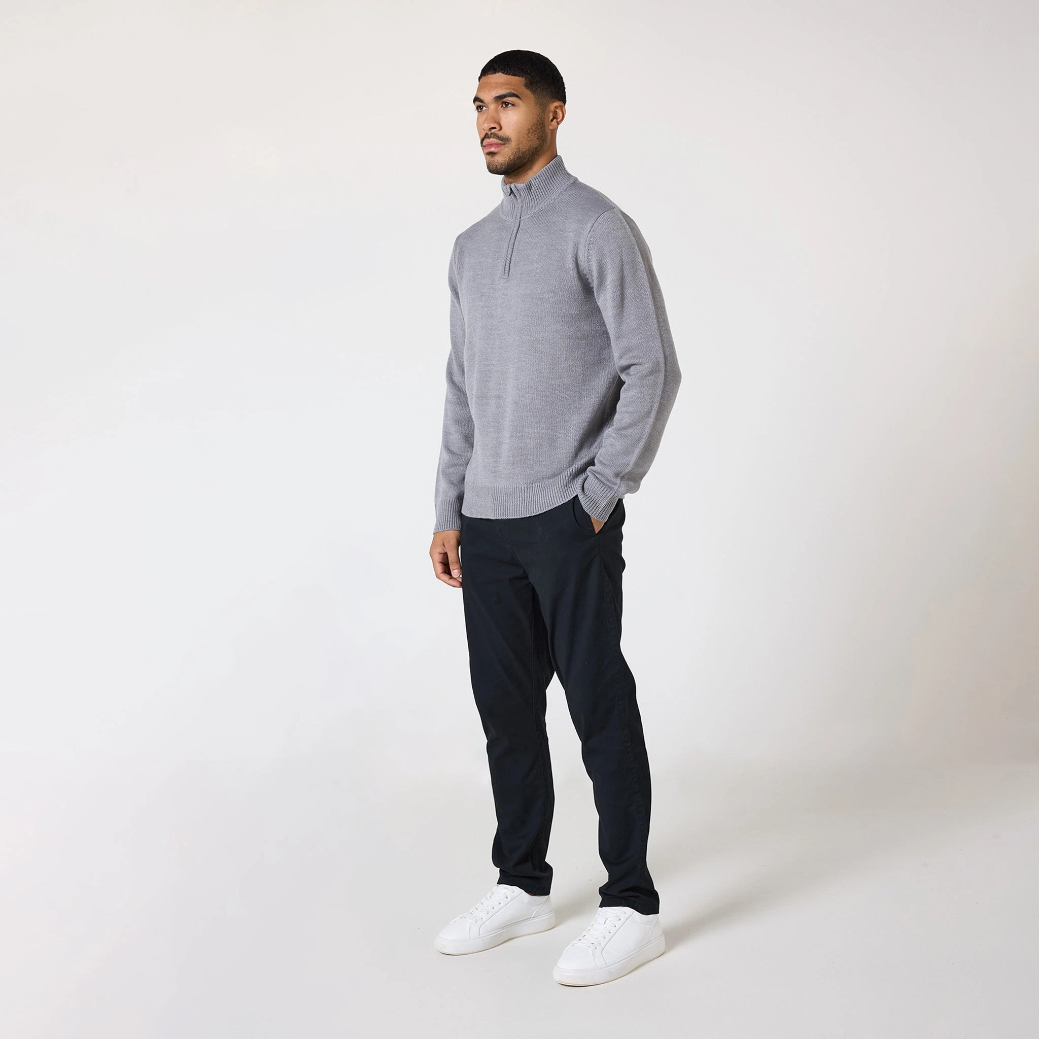 Knit 1/4 Zip Funnel Neck | Grey