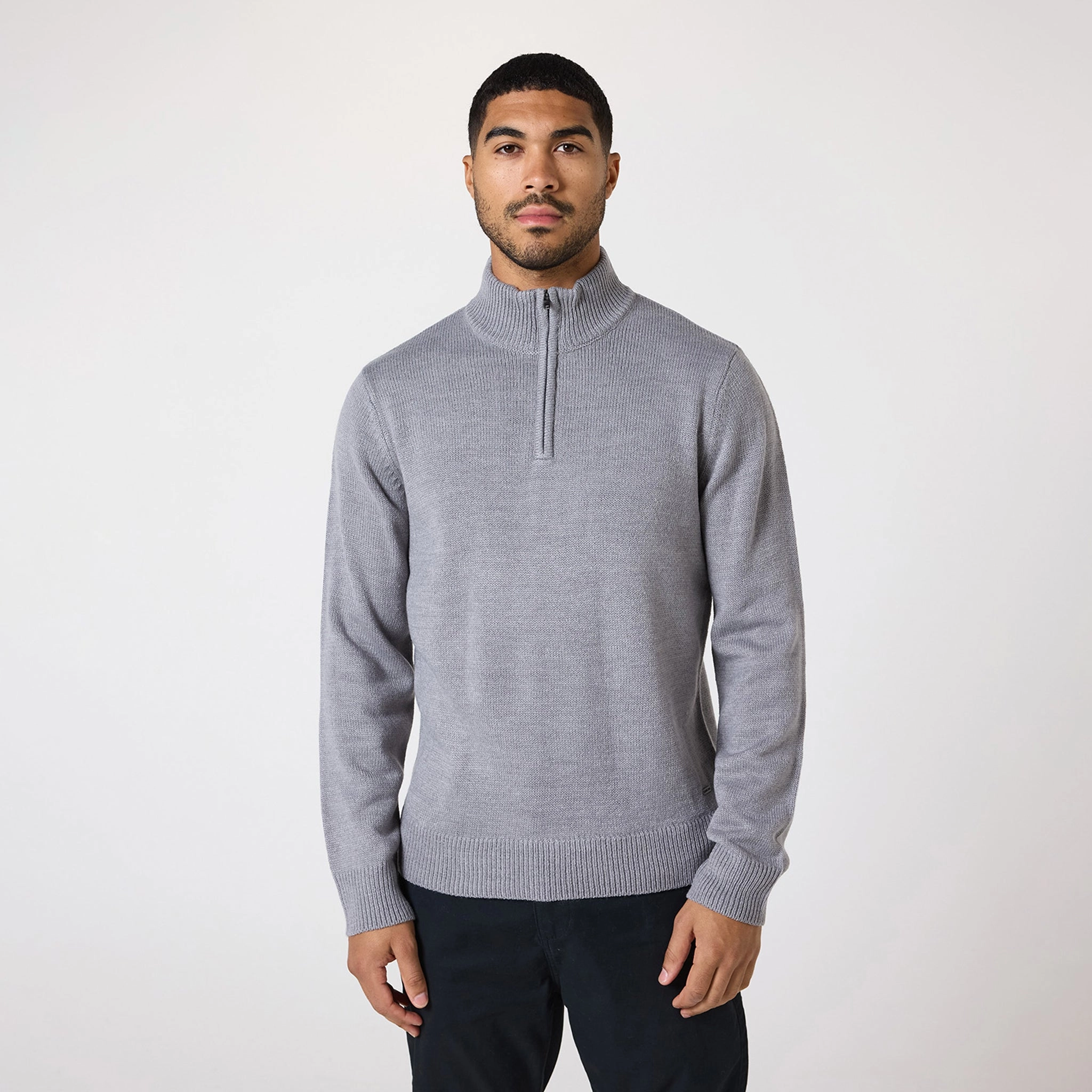 Knit 1/4 Zip Funnel Neck | Grey