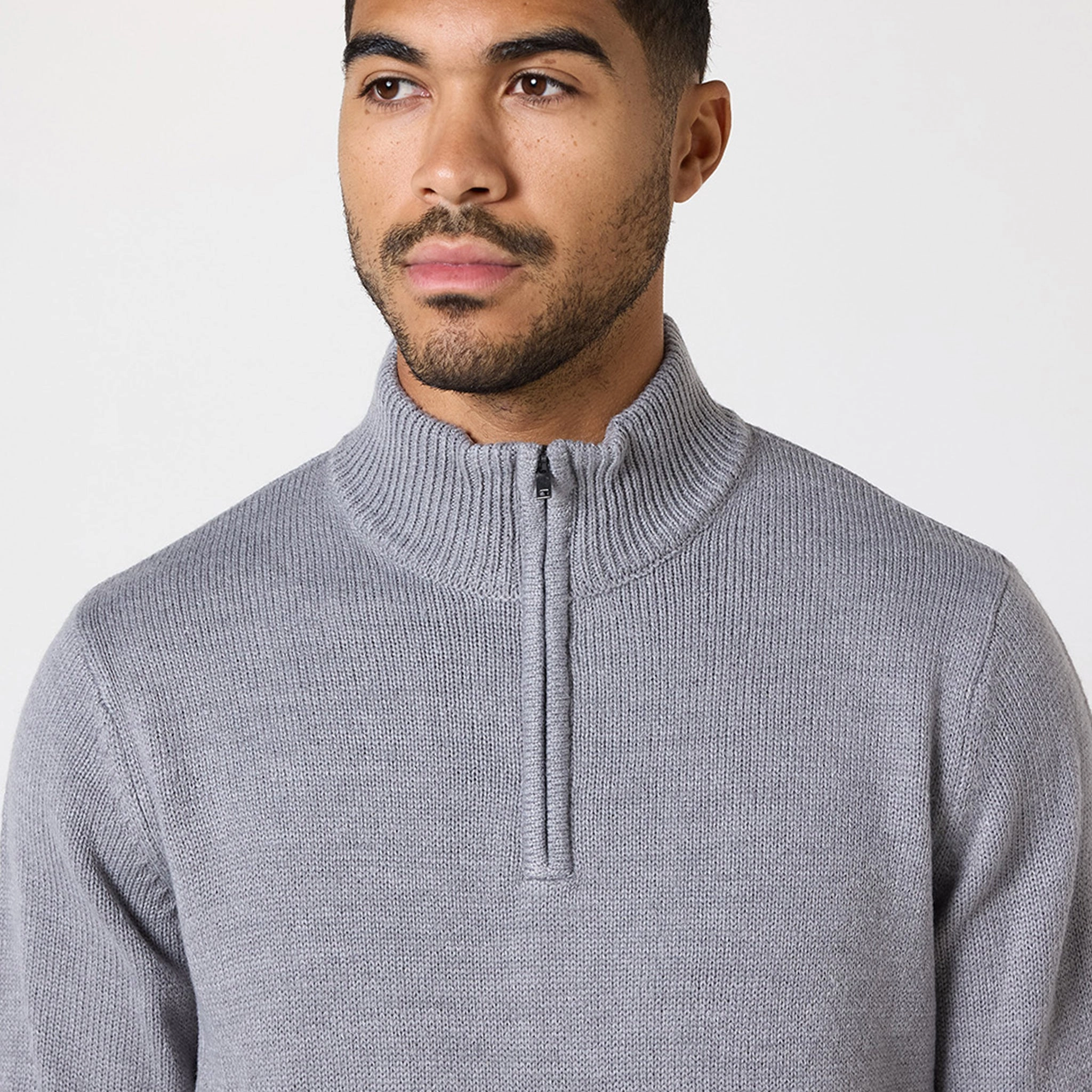 Knit 1/4 Zip Funnel Neck | Grey
