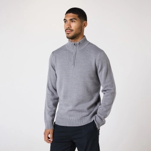 Knit 1/4 Zip Funnel Neck | Grey