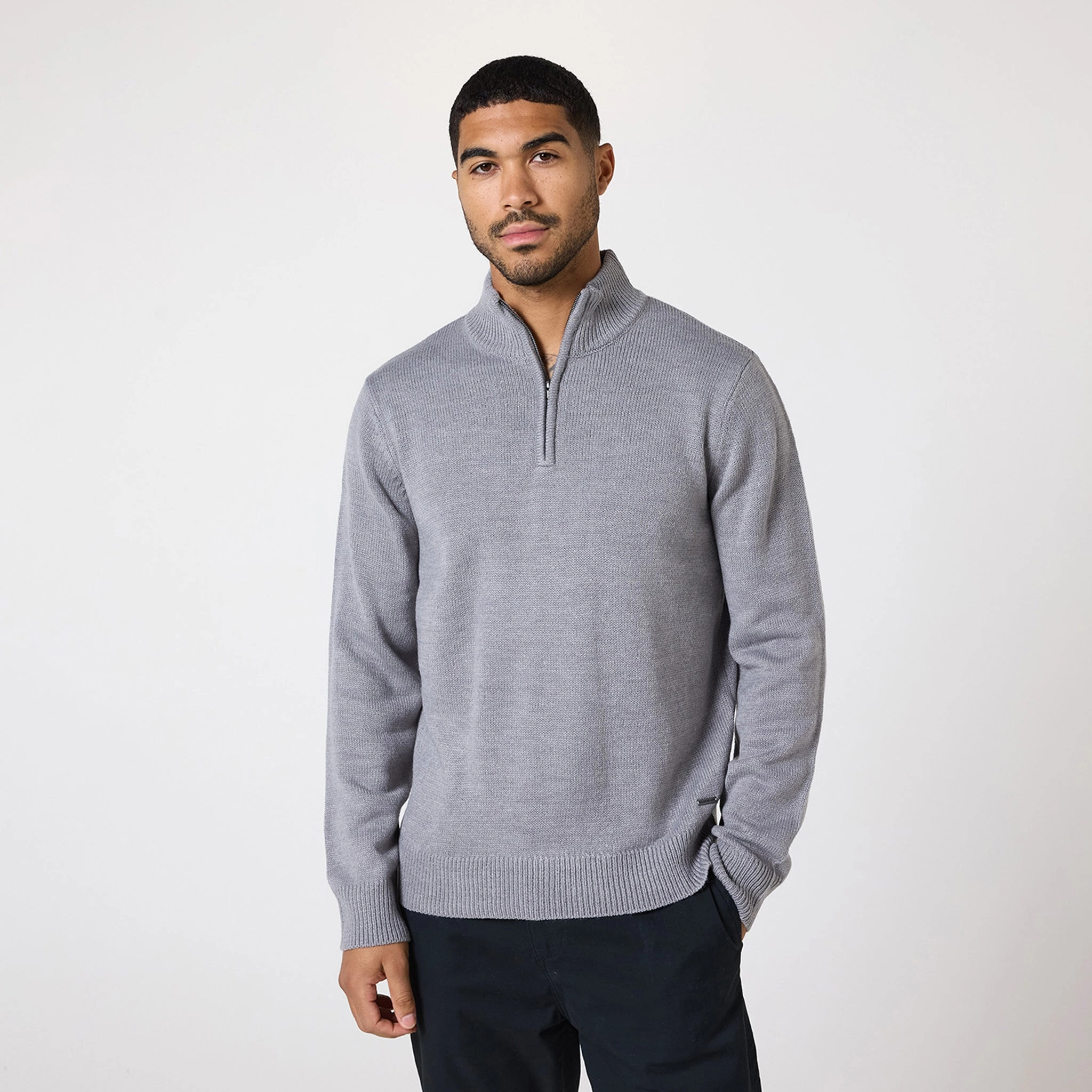 Knit 1/4 Zip Funnel Neck | Grey