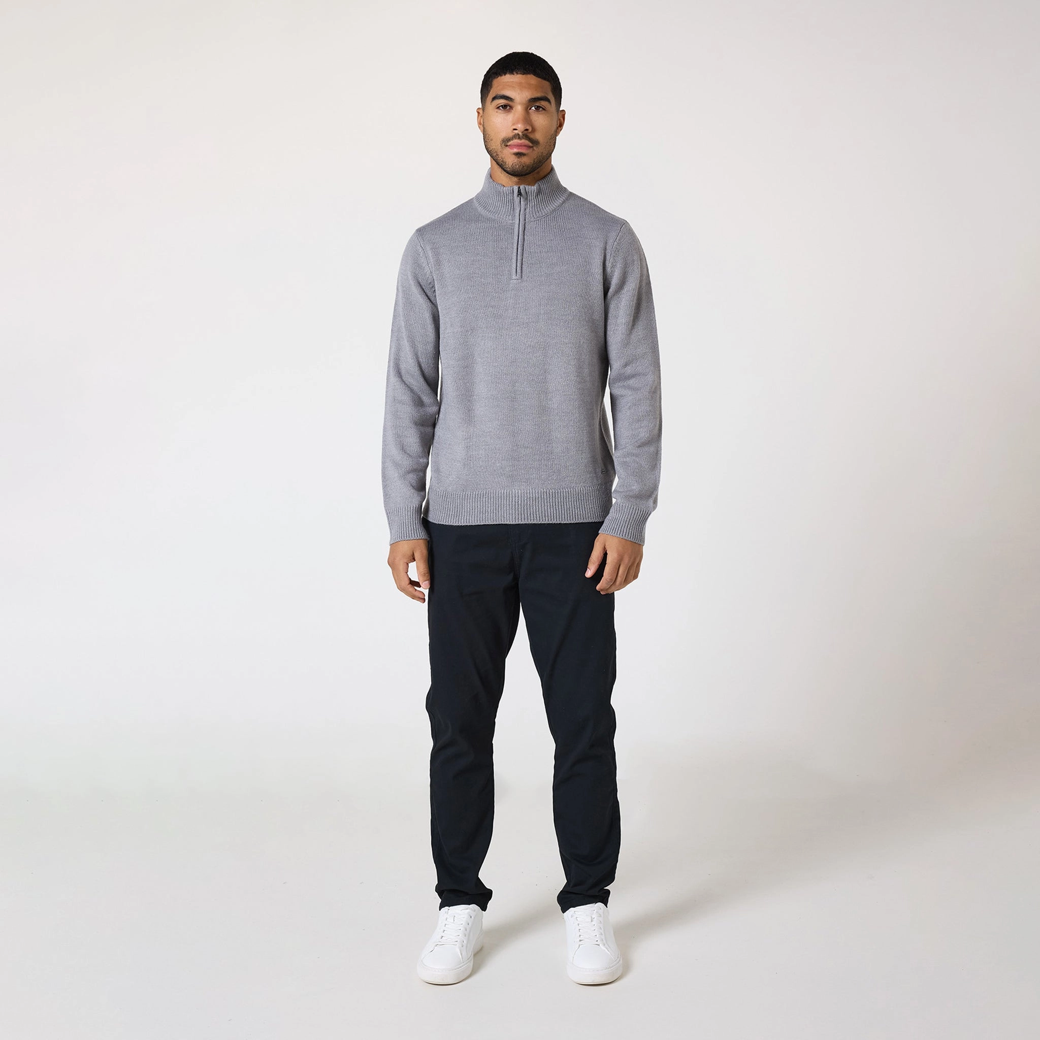 Knit 1/4 Zip Funnel Neck | Grey