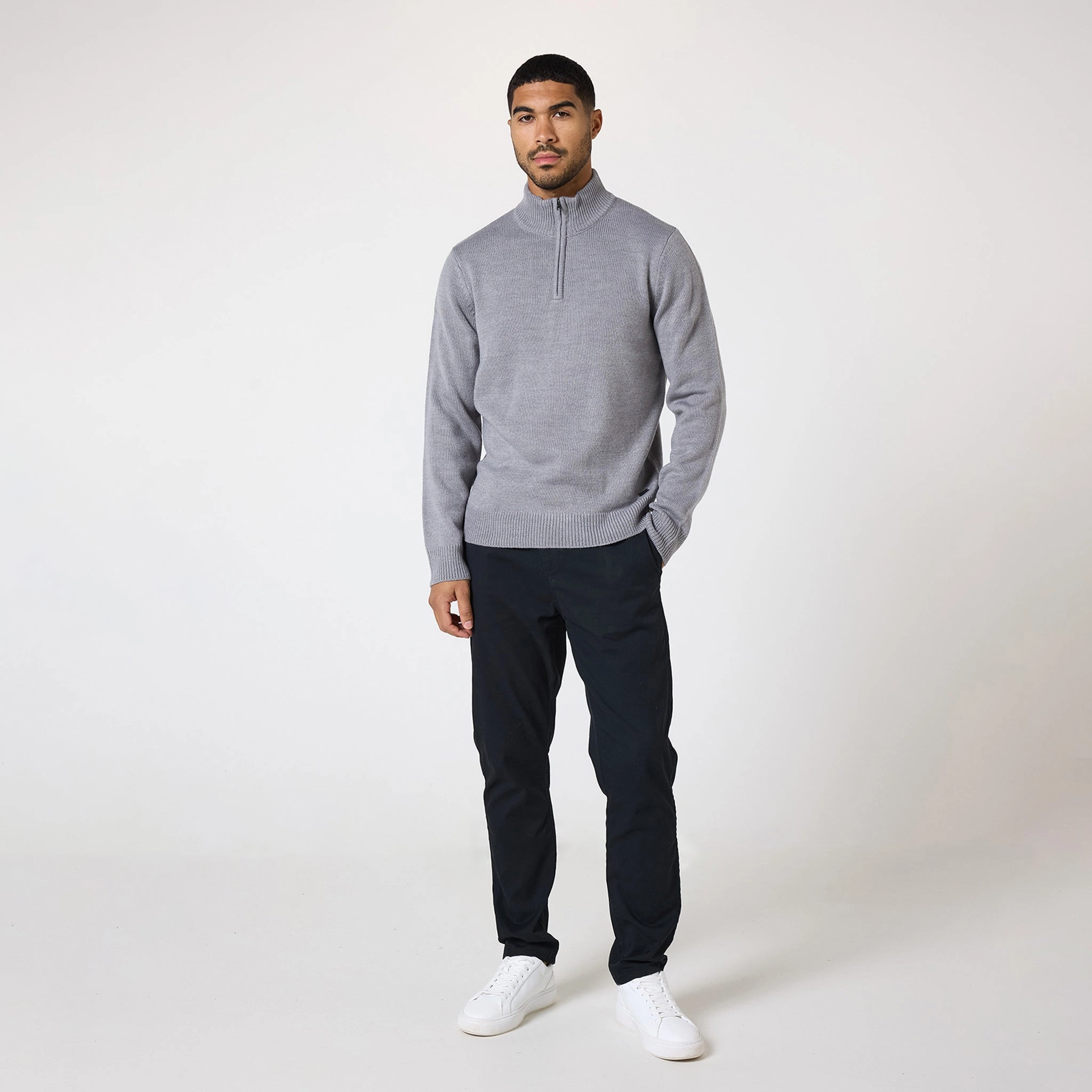 Knit 1/4 Zip Funnel Neck | Grey