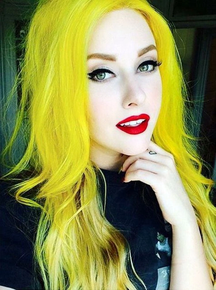Lemon Yellow Fashion Long Straight Synthetic Lace Front Daily Wig