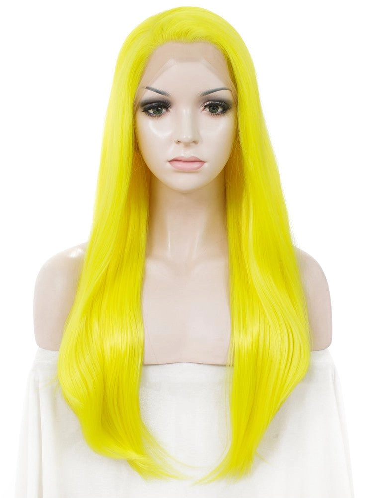 Lemon Yellow Fashion Long Straight Synthetic Lace Front Daily Wig