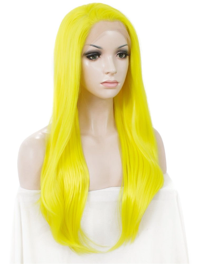 Lemon Yellow Fashion Long Straight Synthetic Lace Front Daily Wig