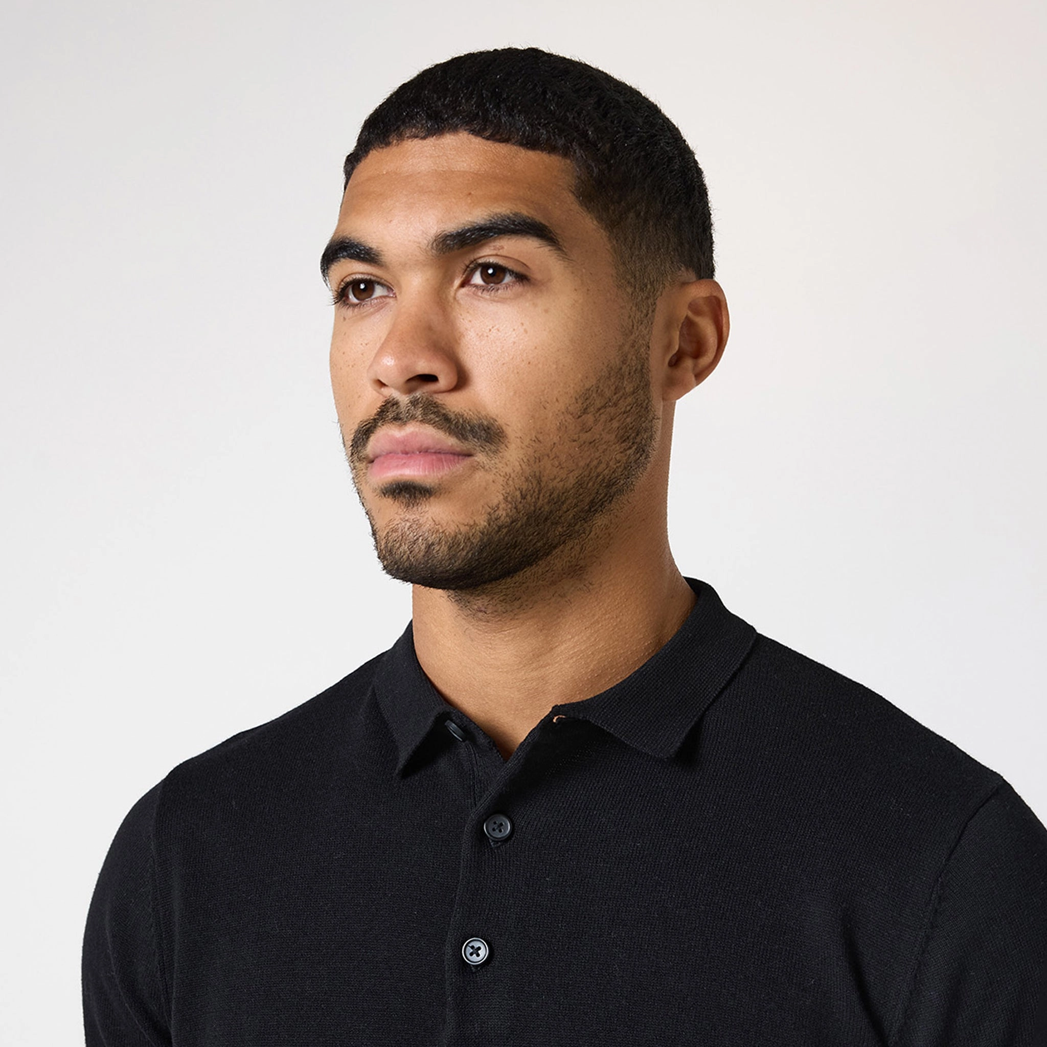 Long Sleeve Knitted Polo | Black