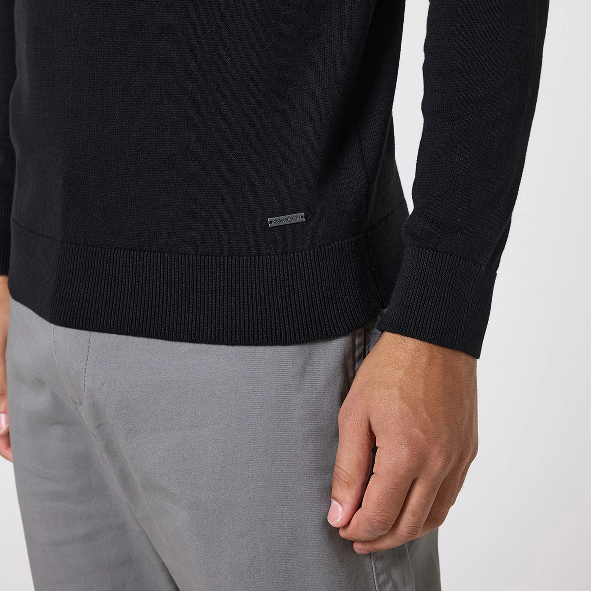 Long Sleeve Knitted Polo | Black