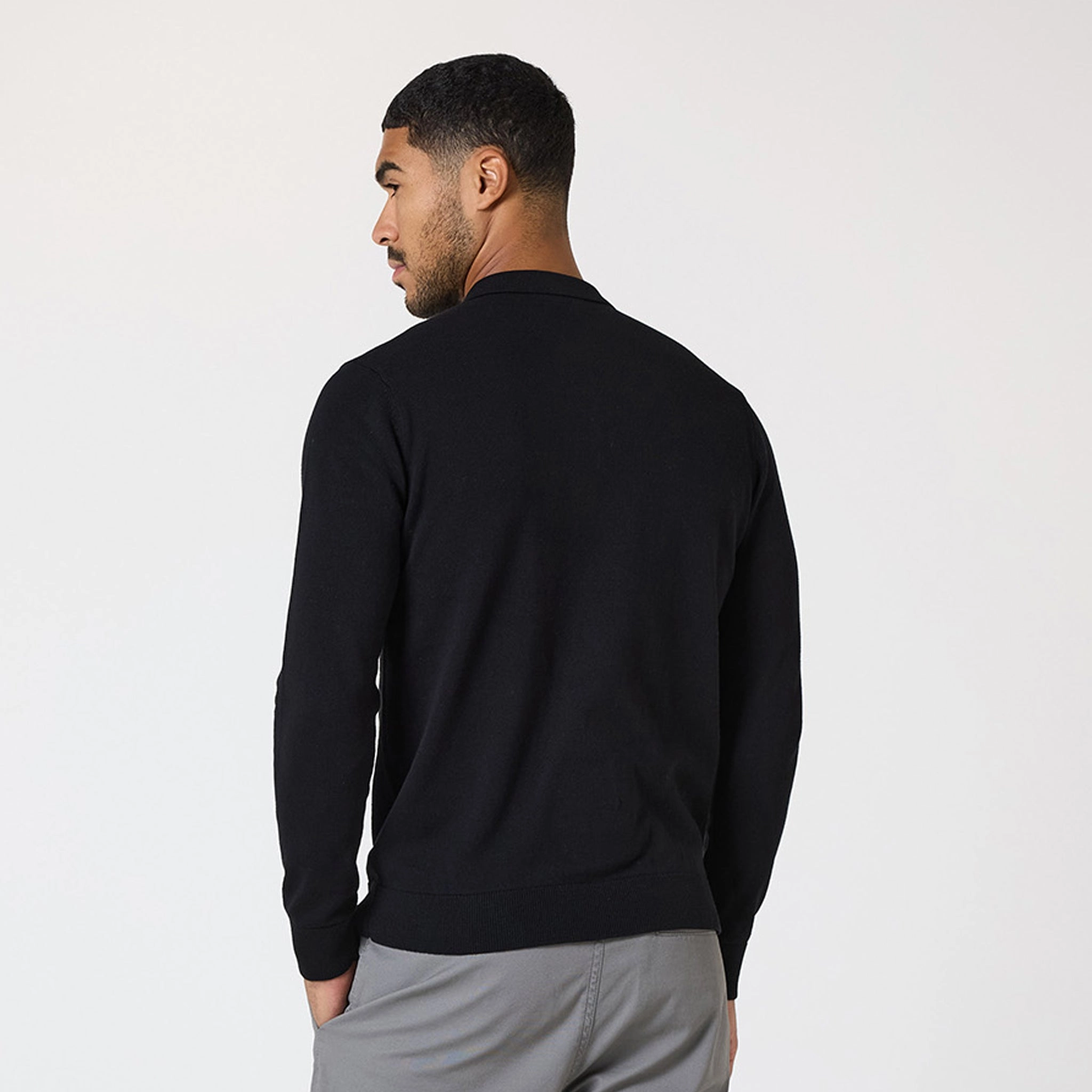 Long Sleeve Knitted Polo | Black