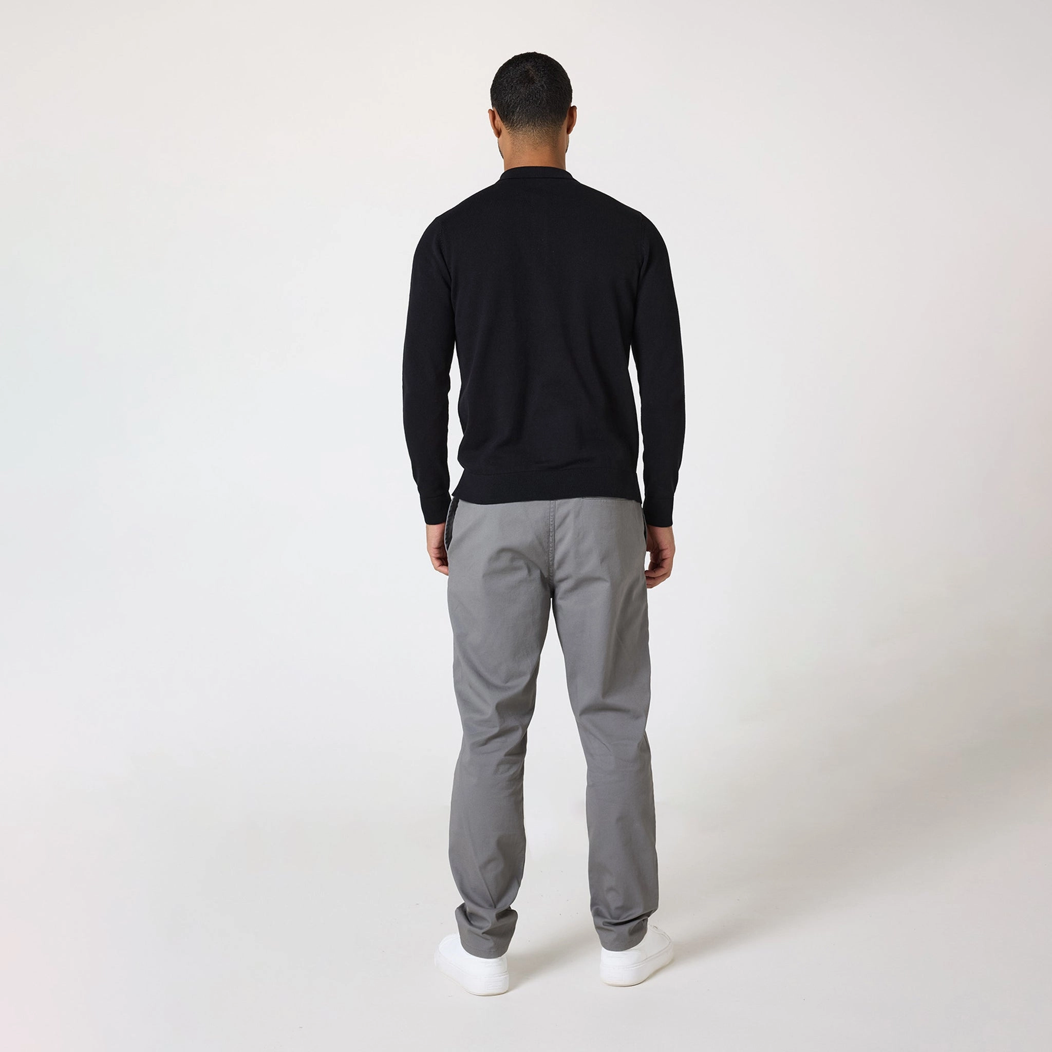 Long Sleeve Knitted Polo | Black