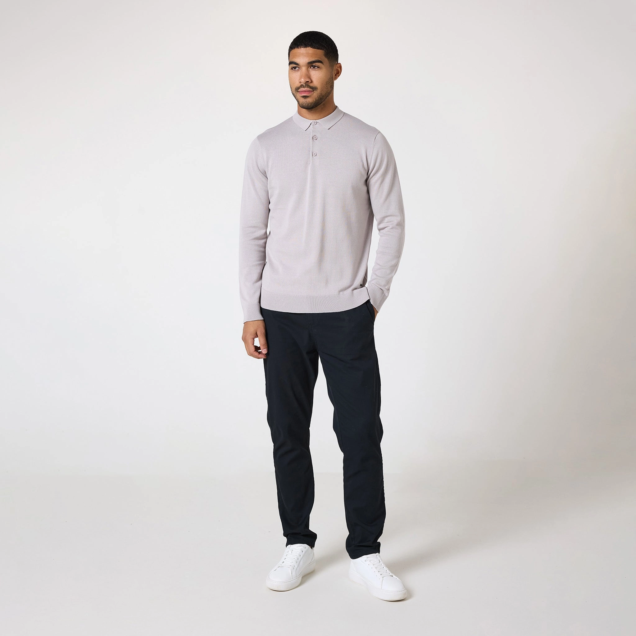 Long Sleeve Knitted Polo | Sand
