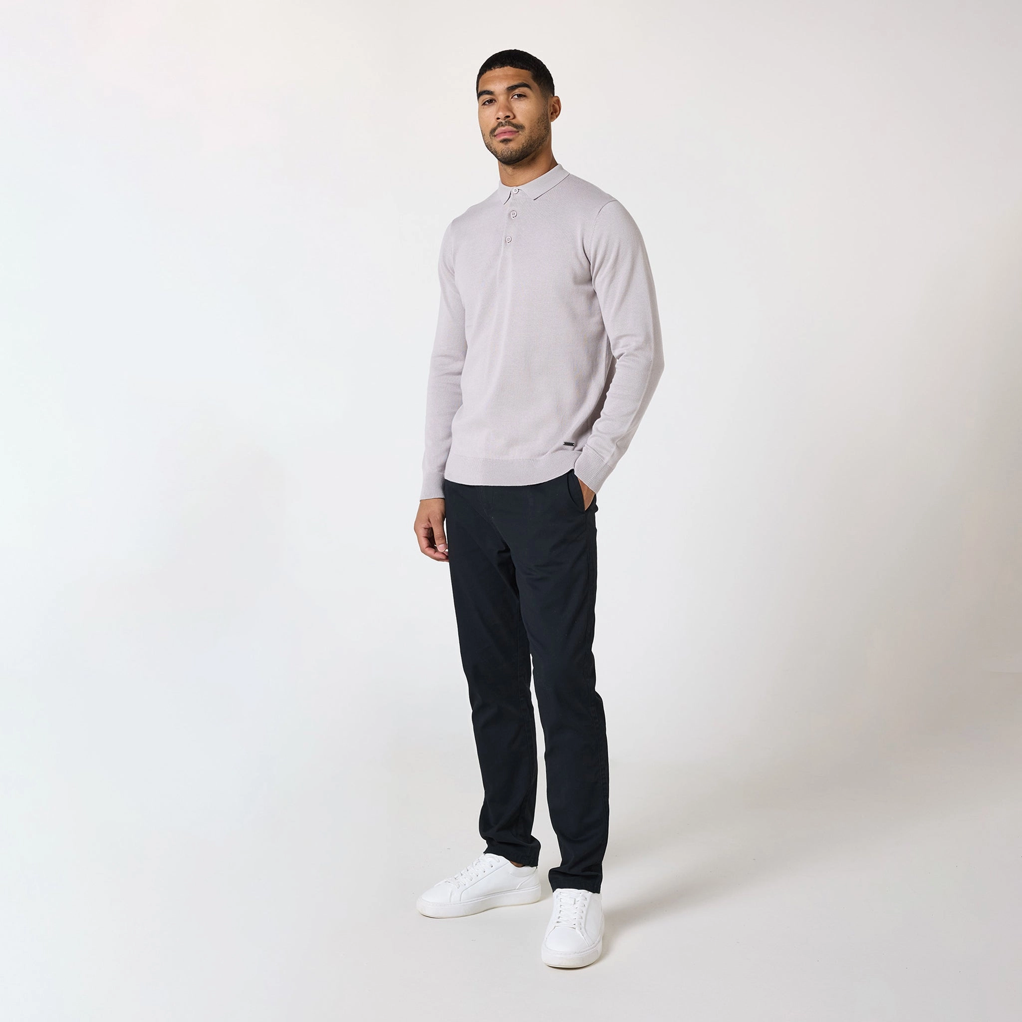Long Sleeve Knitted Polo | Sand