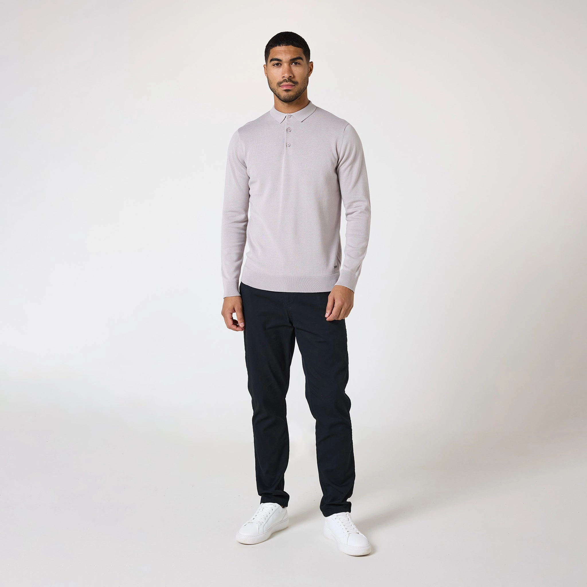 Long Sleeve Knitted Polo | Sand