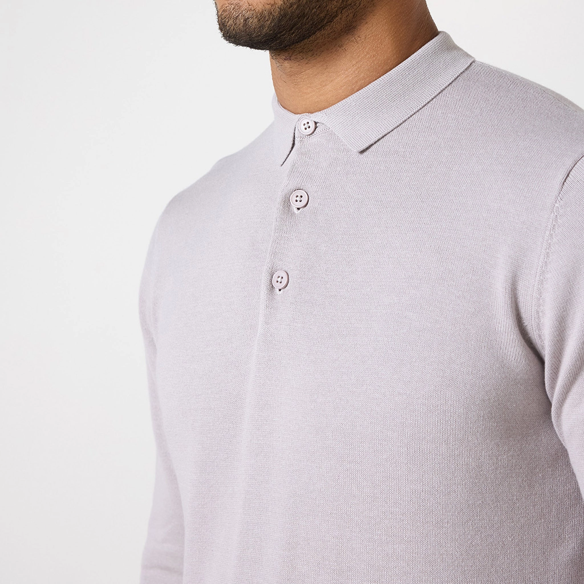 Long Sleeve Knitted Polo | Sand
