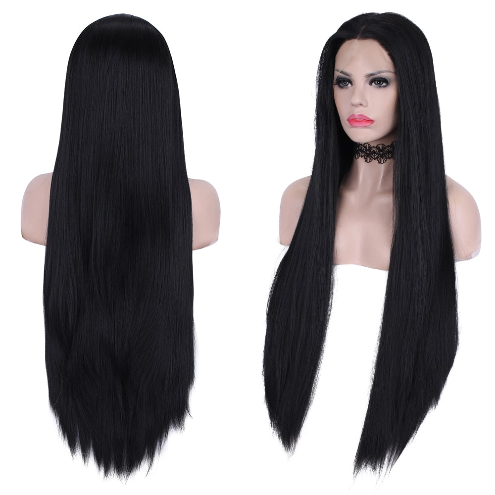 Morticia- Natural Black Straight Synthetic Lace Front Wig For Drag Queen