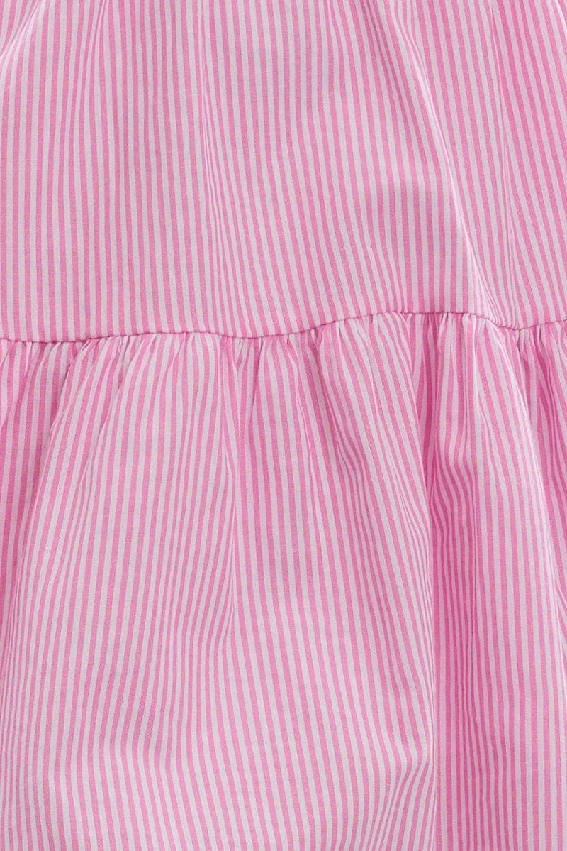 Pink Stripe Fit And Flare Dress Mini Gathered Bust