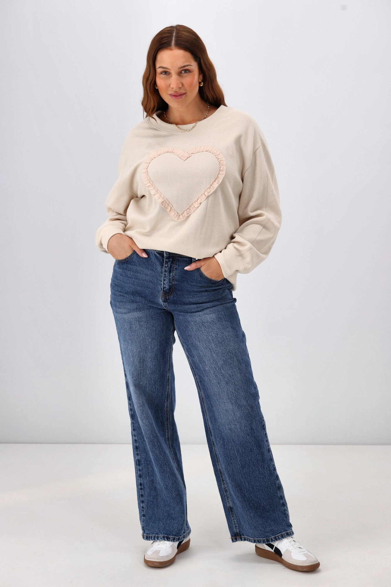 Shine On Label Riley Frill Heart Crew Oat