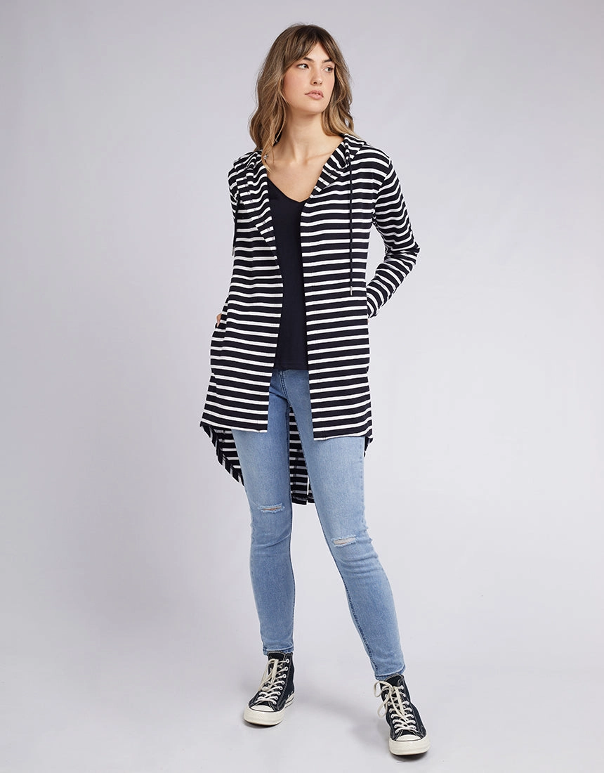 Silent Theory Ashleigh Hooded Cardi Black White Stripe