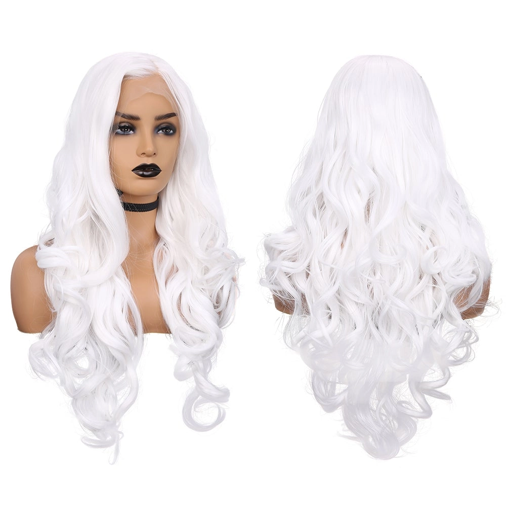 Snow Fairy -  Pure White Long Wavy Synthetic Lace Front Cosplay Wigs