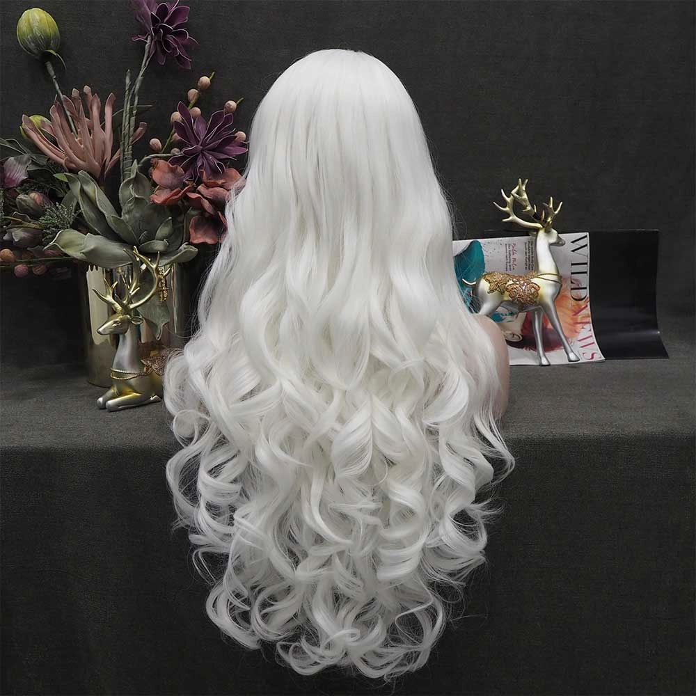 Snow Fairy -  Pure White Long Wavy Synthetic Lace Front Cosplay Wigs