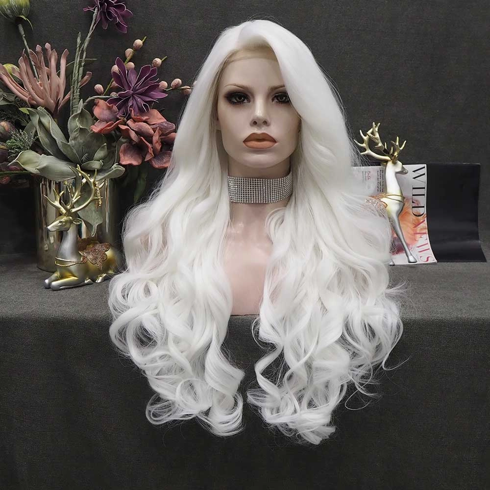 Snow Fairy -  Pure White Long Wavy Synthetic Lace Front Cosplay Wigs