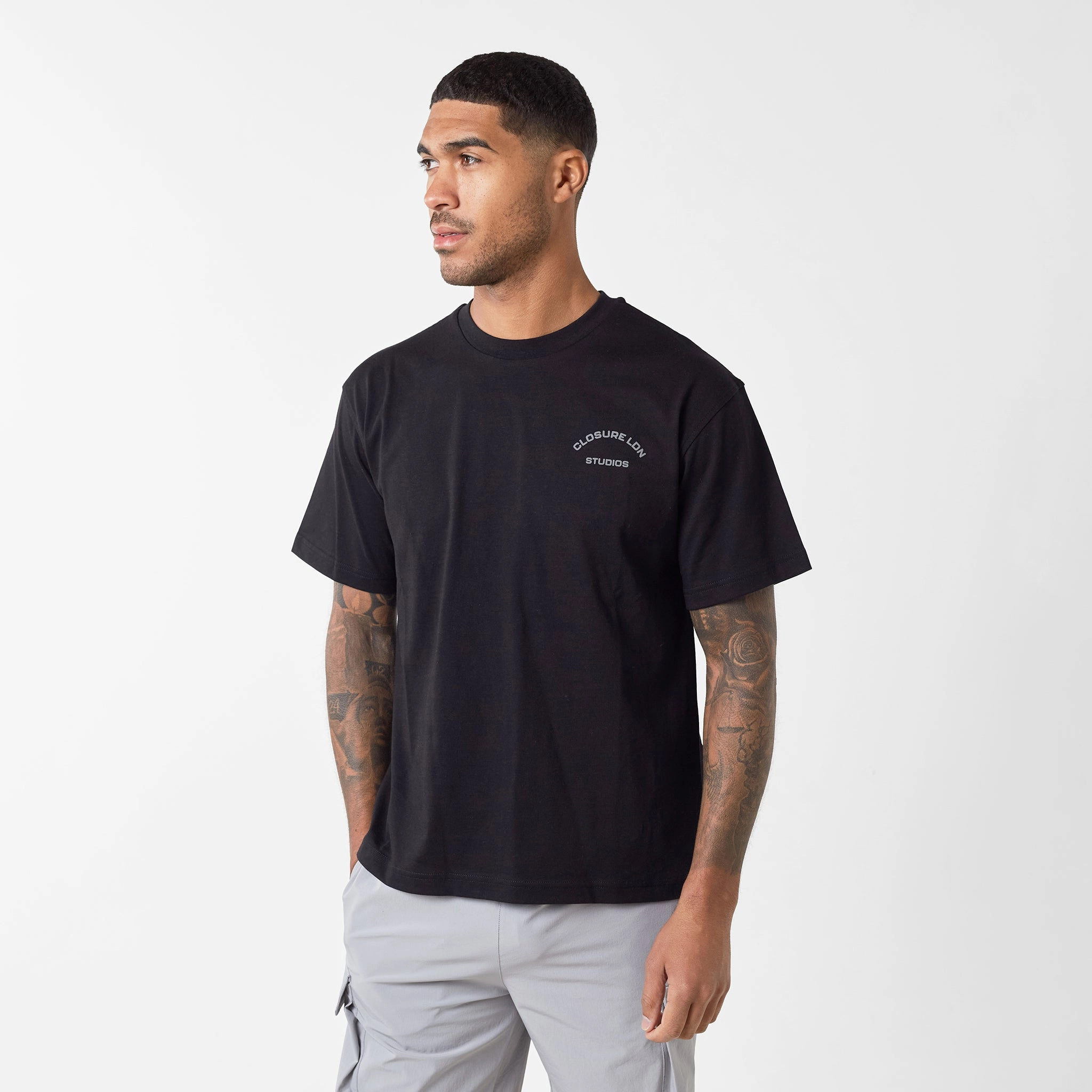 Stamped Logo Relaxed Fit T-Shirt | Black