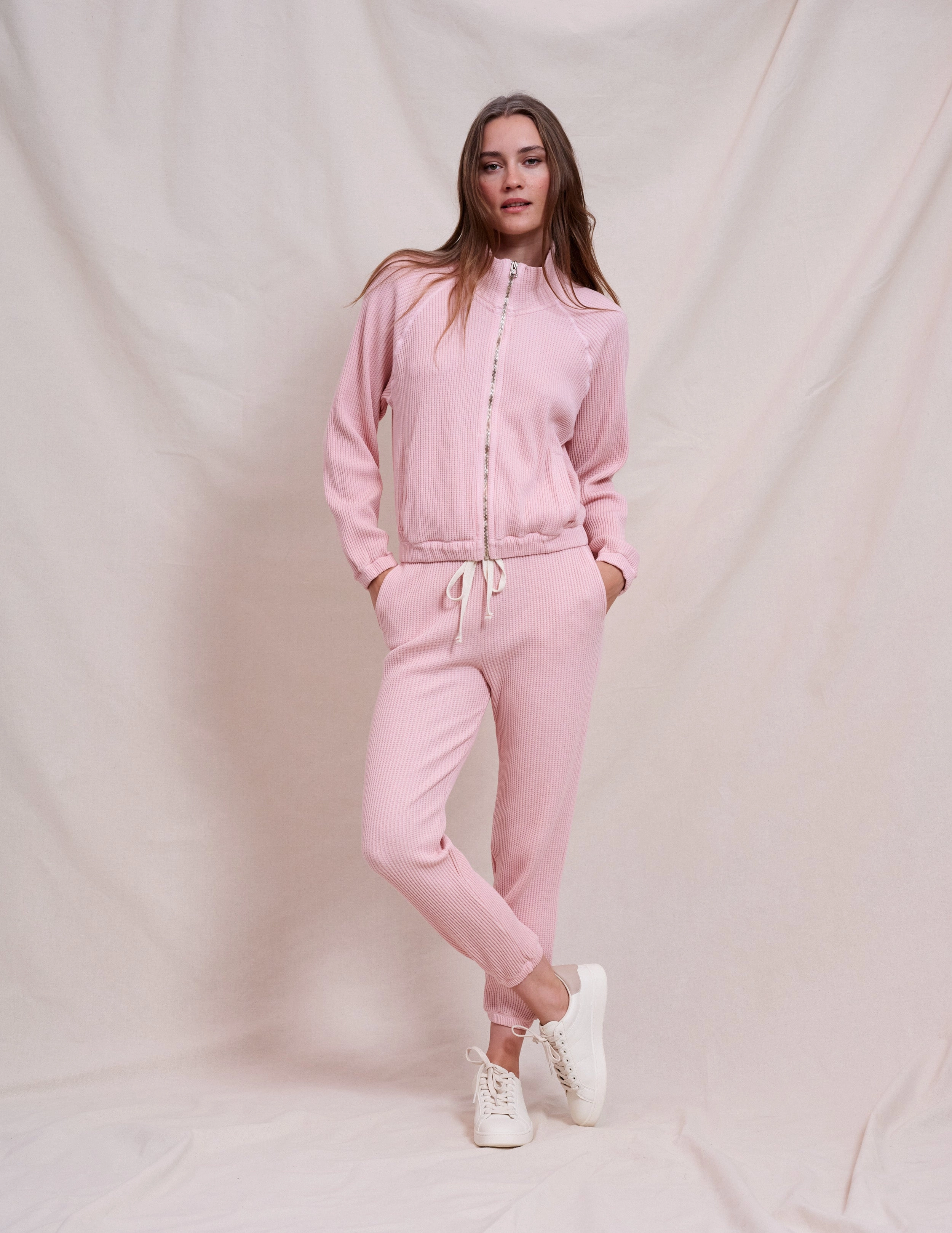 Sundry Cropped Zip Up Jacket & Basic Jogger Set in Iconic Pink