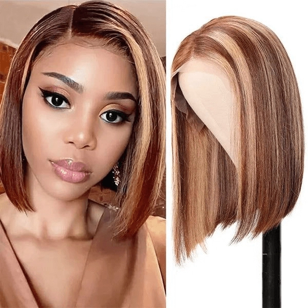Tuneful Glueless Highlight Bob Wigs Colored Human Hair Straight Frontal Closure Wig